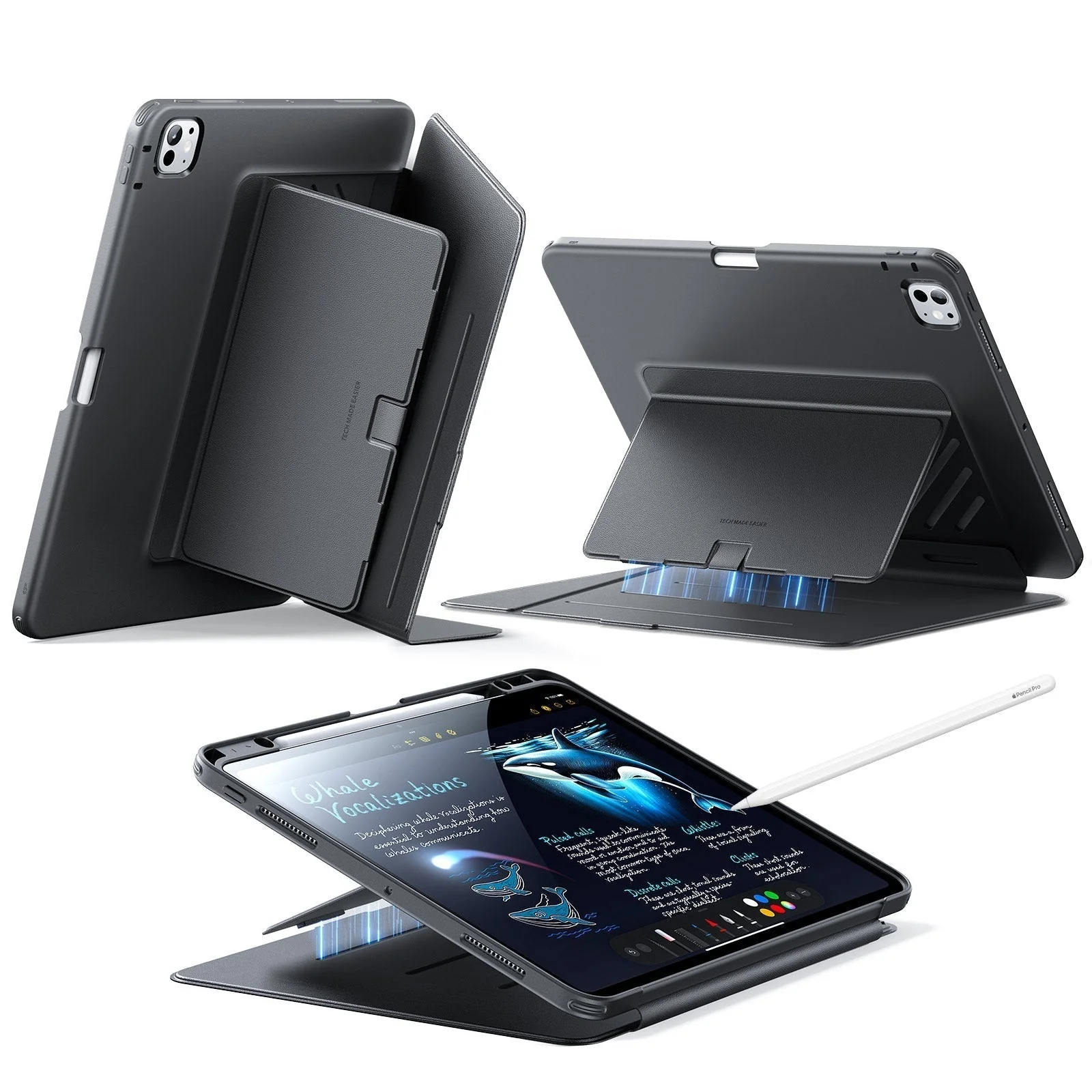 iPad Pro 13" (2025) Flip Magnetic Case with Pencil Holder - Black