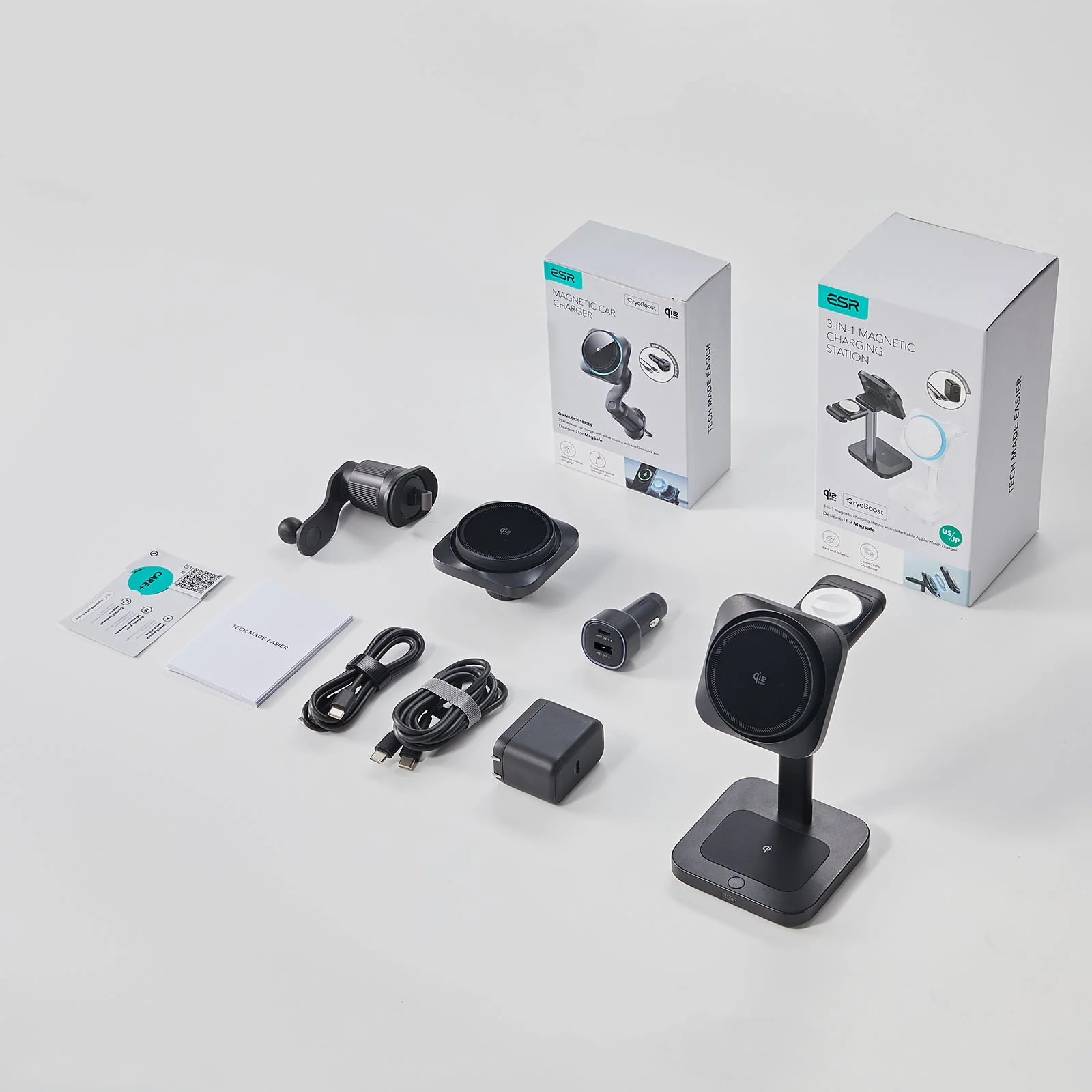 25W CryoBoost 3-in-1 Magnetic Charger (Qi2) and Car Charger (Air Vent) Bundle - US Plug–Black - Image 2