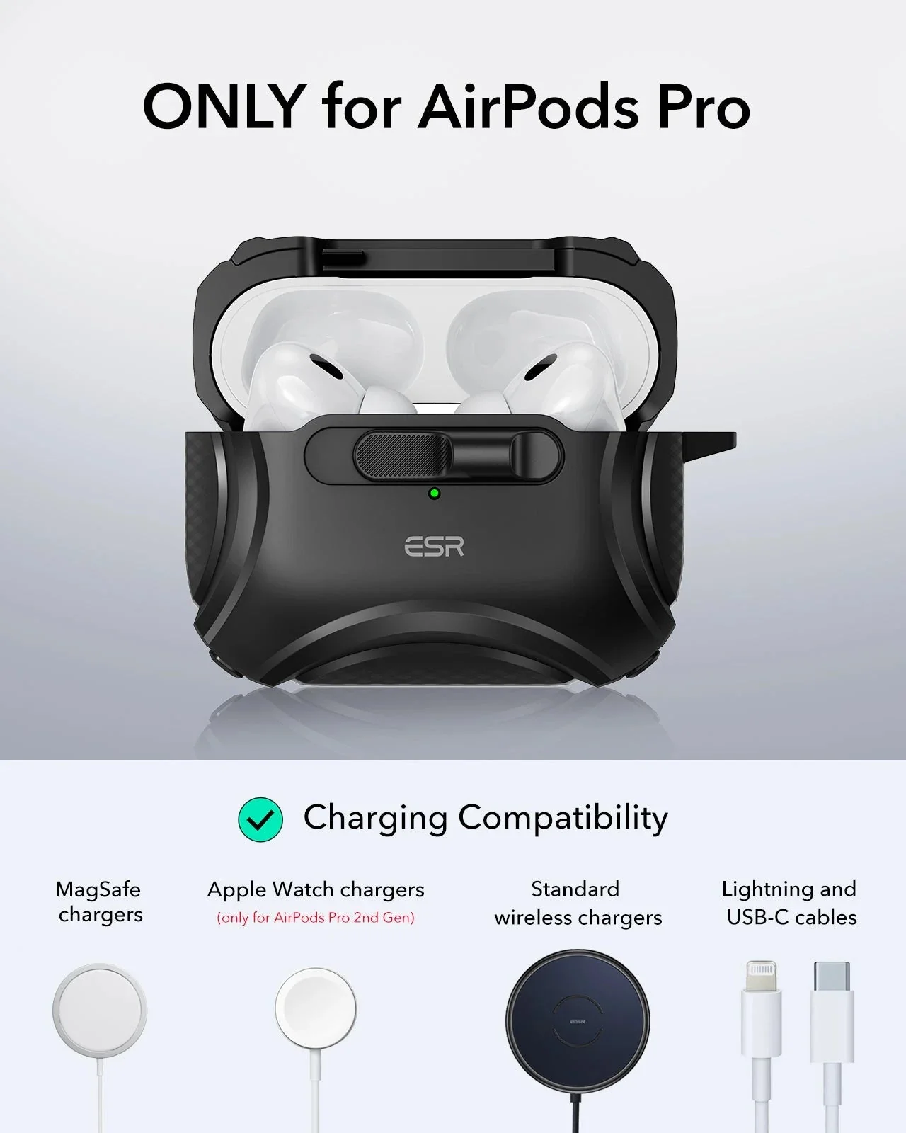 AirPods Pro (2023/2022/2019) Cyber FlickLock Case (HaloLock) - Midnight Black - Image 9