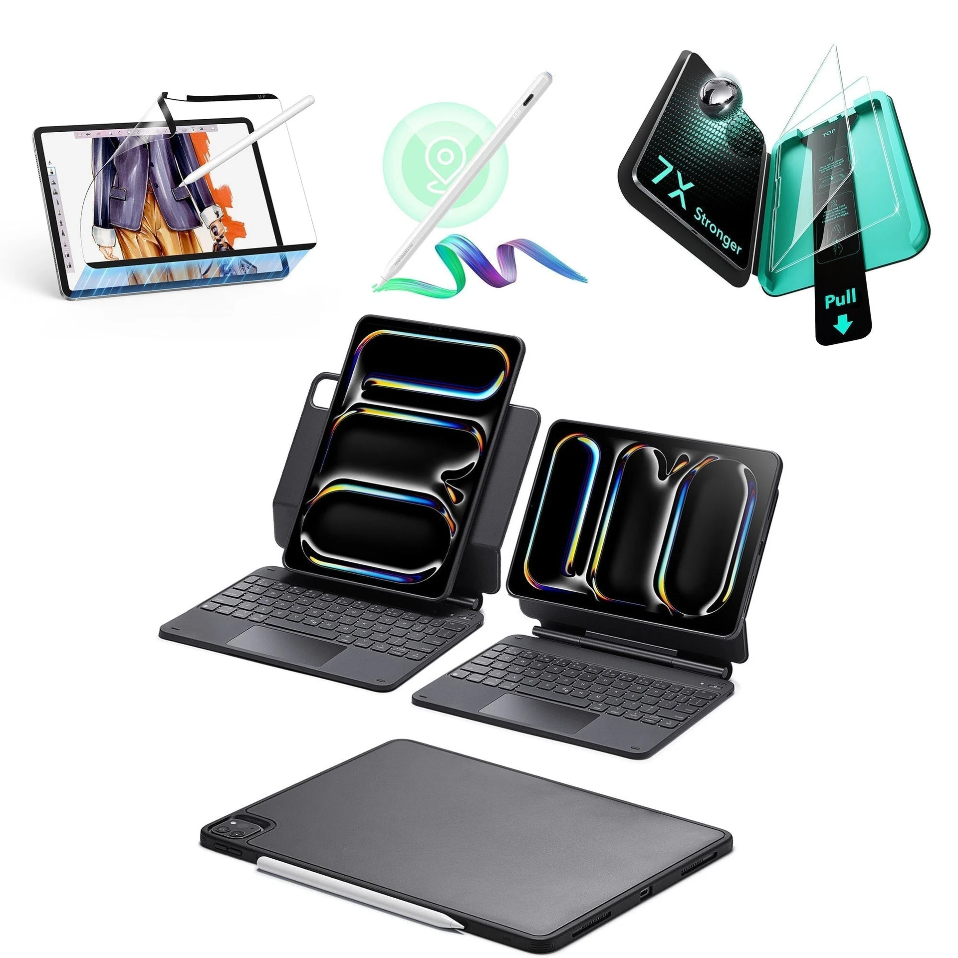 iPad Pro 11″ (2025) Set: Rebound 360 Magnet-Tastaturhülle, Digitaler Stift & Displayschutzfolien - DE Layout-Anthrazit