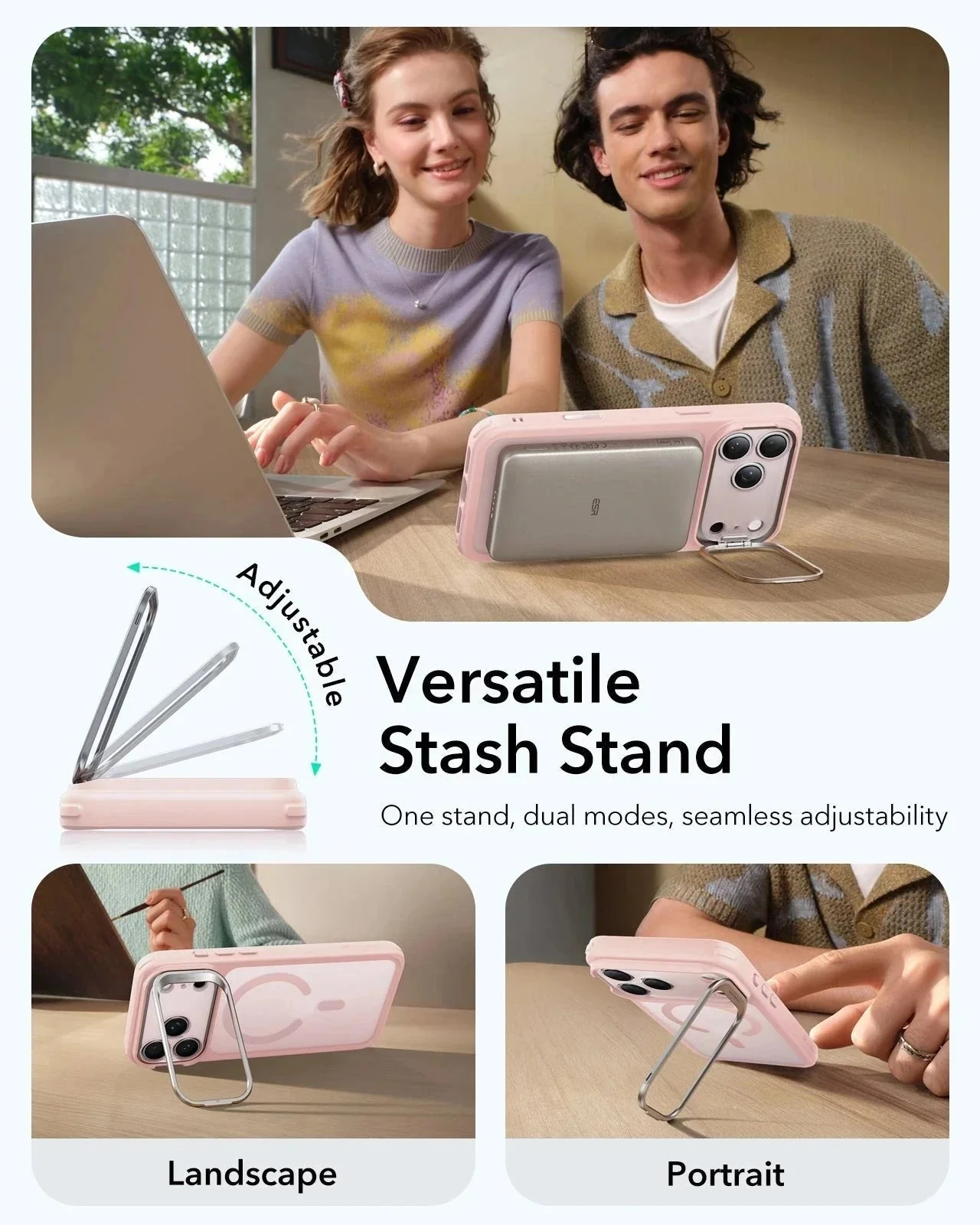 iPhone 17 Pro Max Classic Hybrid Magnetic Case (Camera Control, Stash Stand) - Frosted Bubblegum Pink - Image 5