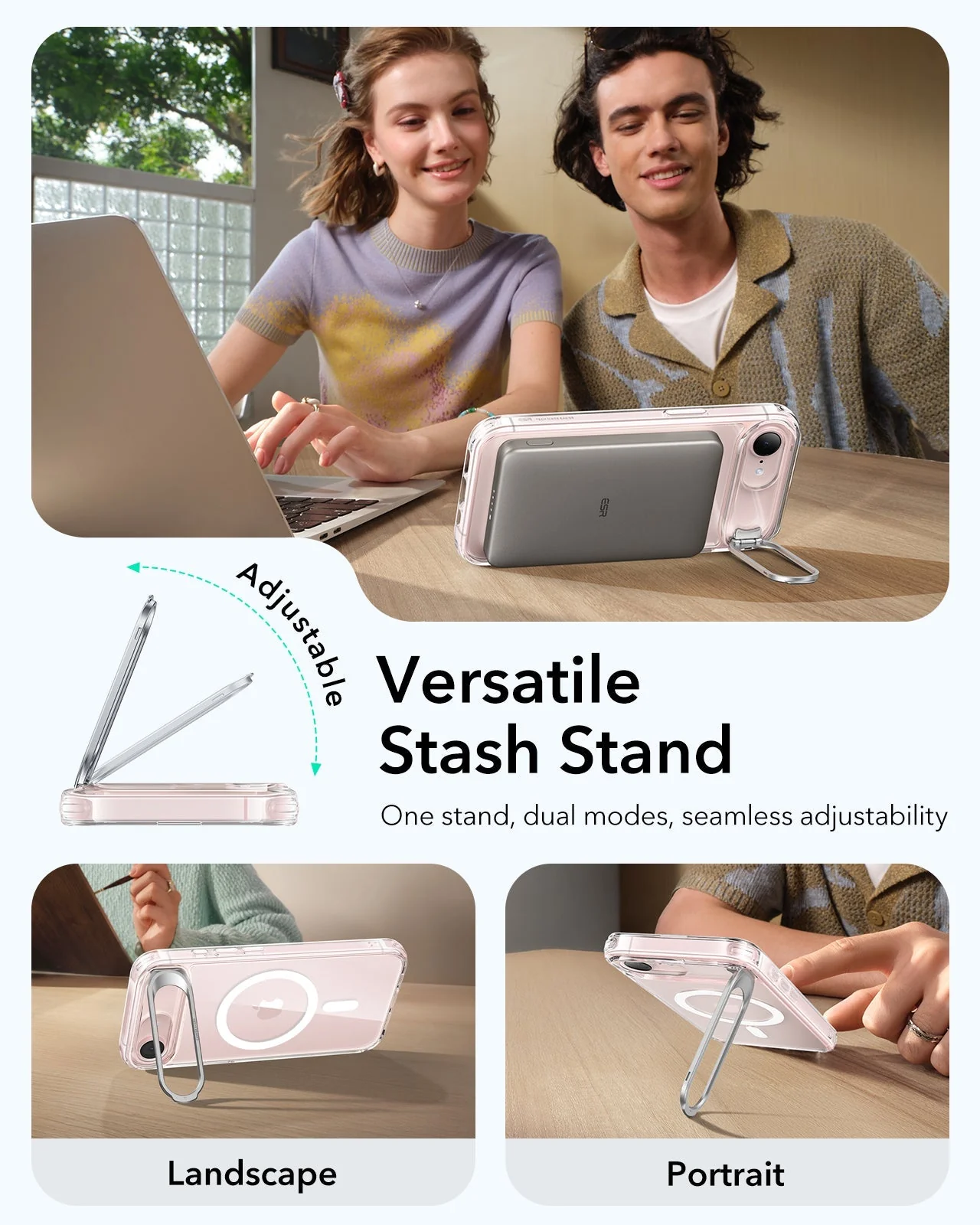 iPhone 17e Classic Hybrid Magnetic Case (Stash Stand) and Armorite® Screen Protector - Clear - Image 5