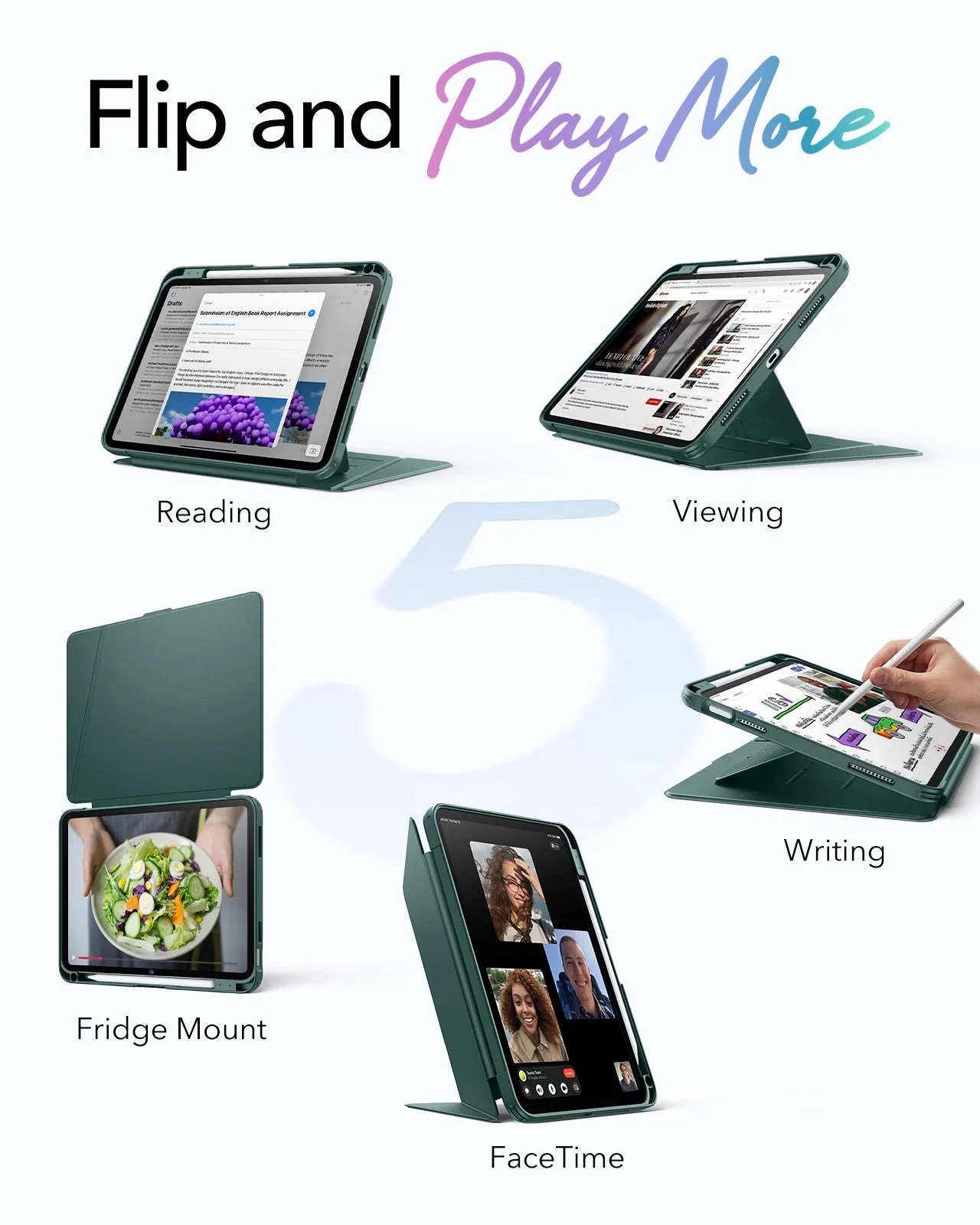 iPad 11" (A16) 2025 Bundle Flip Magnetic Case with Pencil Holder & Armorite® Paper-Feel Protection - Green - Image 3