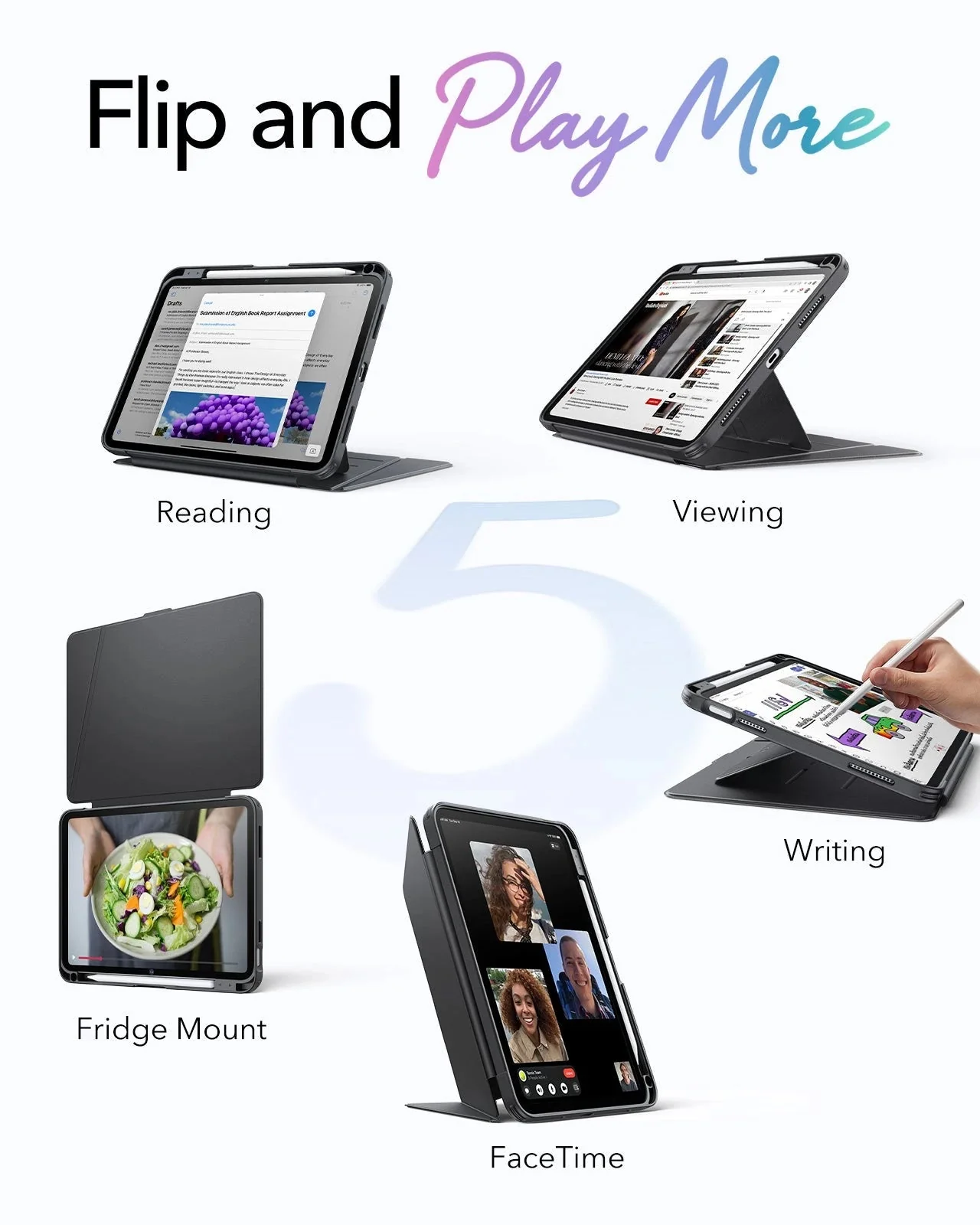 iPad 11" (A16) 2025 Bundle Flip Magnetic Case with Pencil Holder & Armorite® Paper-Feel Protection - Black - Image 3