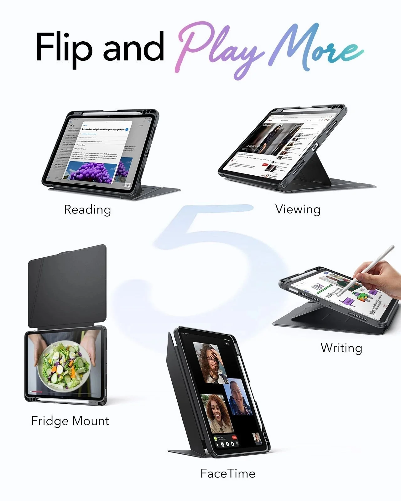 iPad Air 11" (M3) 2025 Bundle Flip Magnetic Case with Pencil Holder, Paper-Feel Magnetic & Armorite® Protection - Black - Image 3
