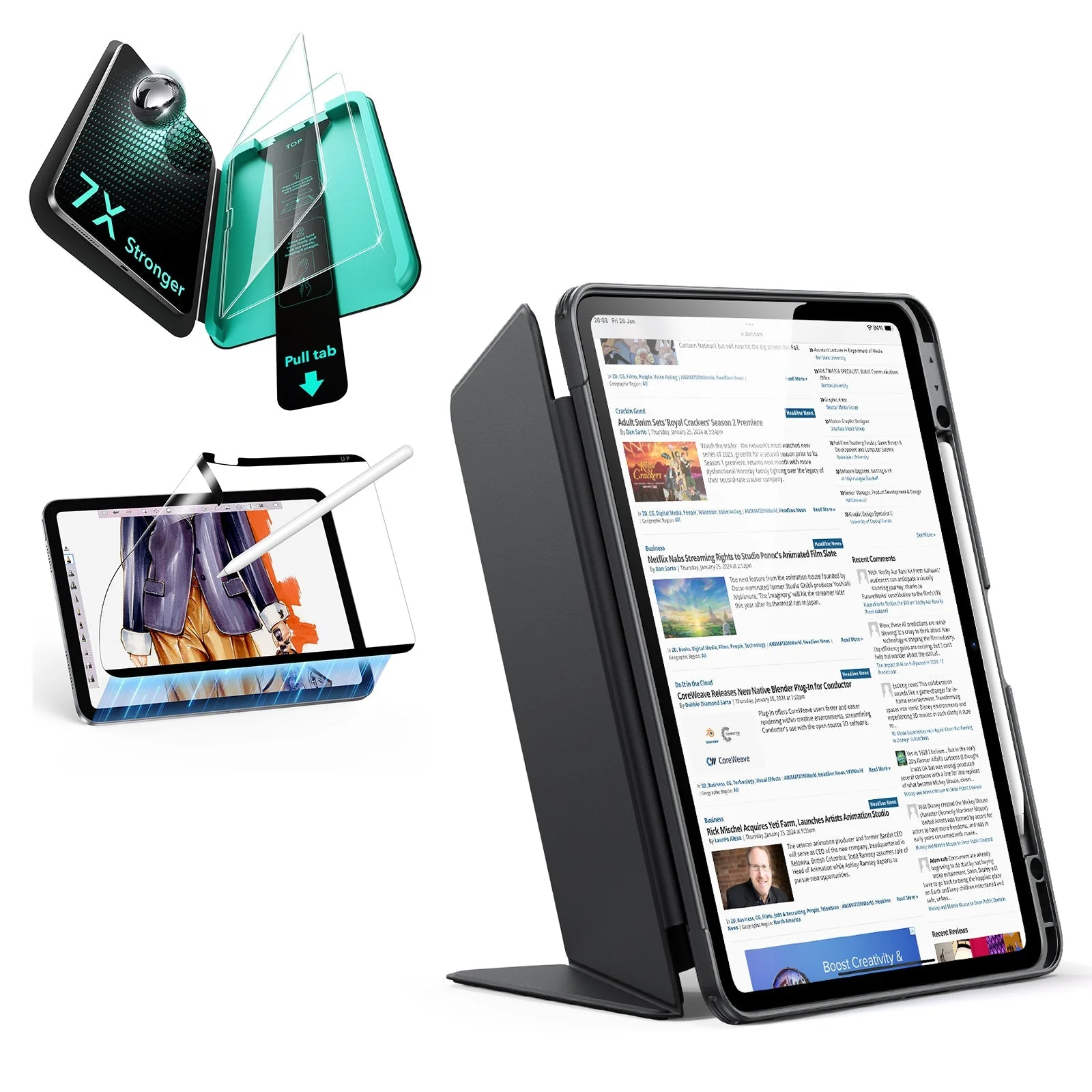 iPad Air 13" (M3) 2025 Bundle Flip Magnetic Case with Pencil Holder, Paper-Feel Magnetic & Armorite® Protection - Black