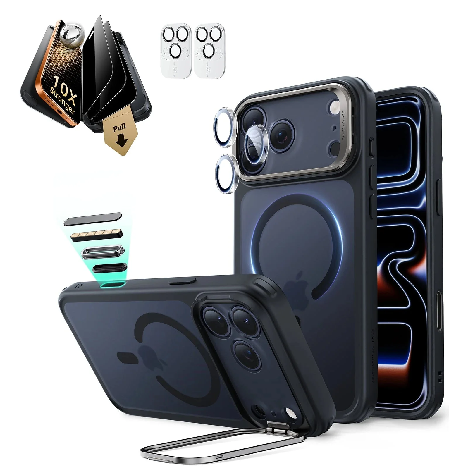 iPhone 17 Pro Bundle Classic Hybrid Magnetic Case (Stash Stand) and Armorite Pro Privacy Screen Protector - Frosted Black