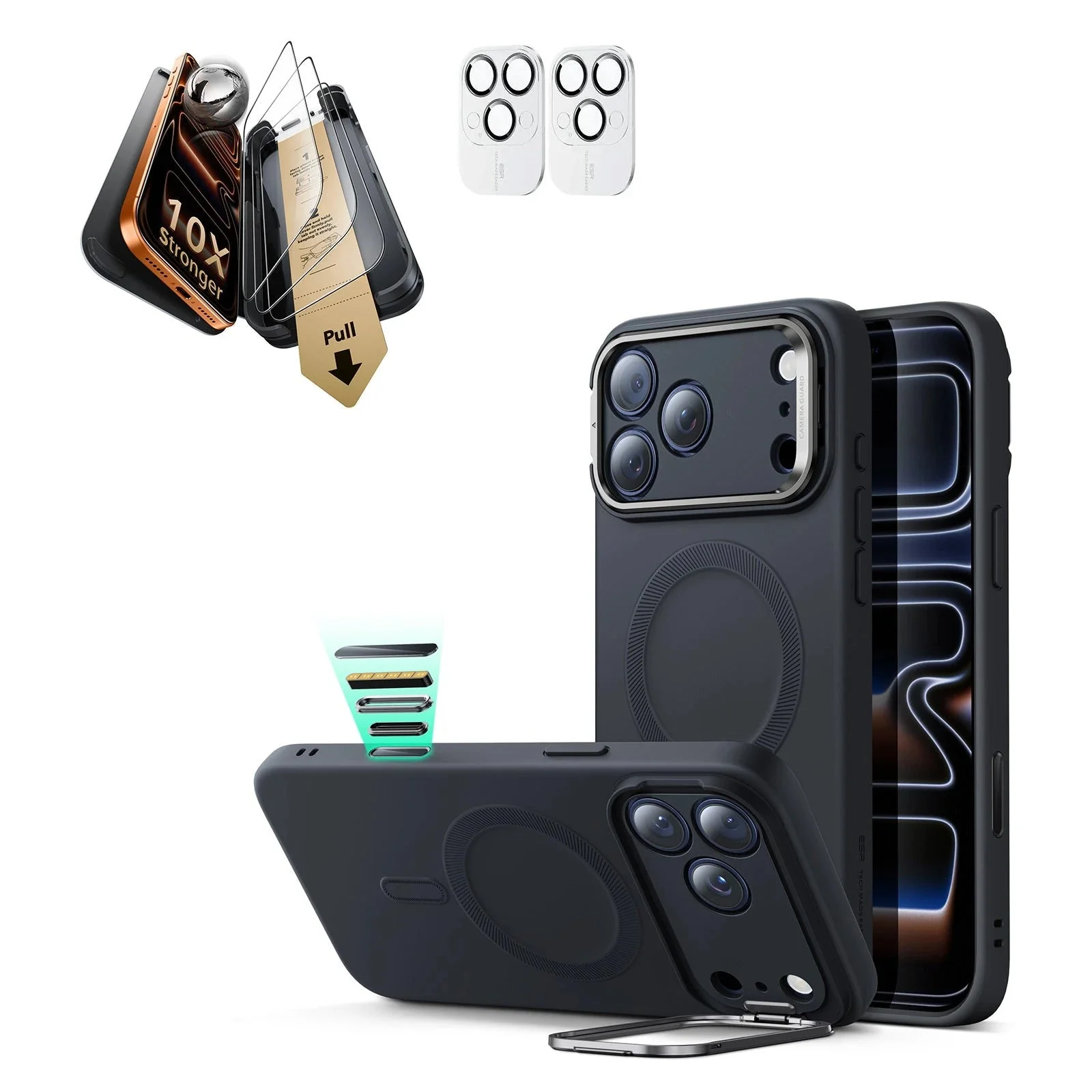 iPhone 17 Pro Max Bundle Cloud Soft Magnetic Case (Camera Control, Stash Stand) and Armorite Pro Screen Protector - Black