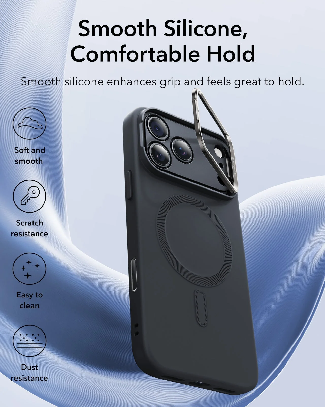 iPhone 17 Pro Cloud Soft Magnetic Case (Camera Control, Stash Stand) - Black - Image 3