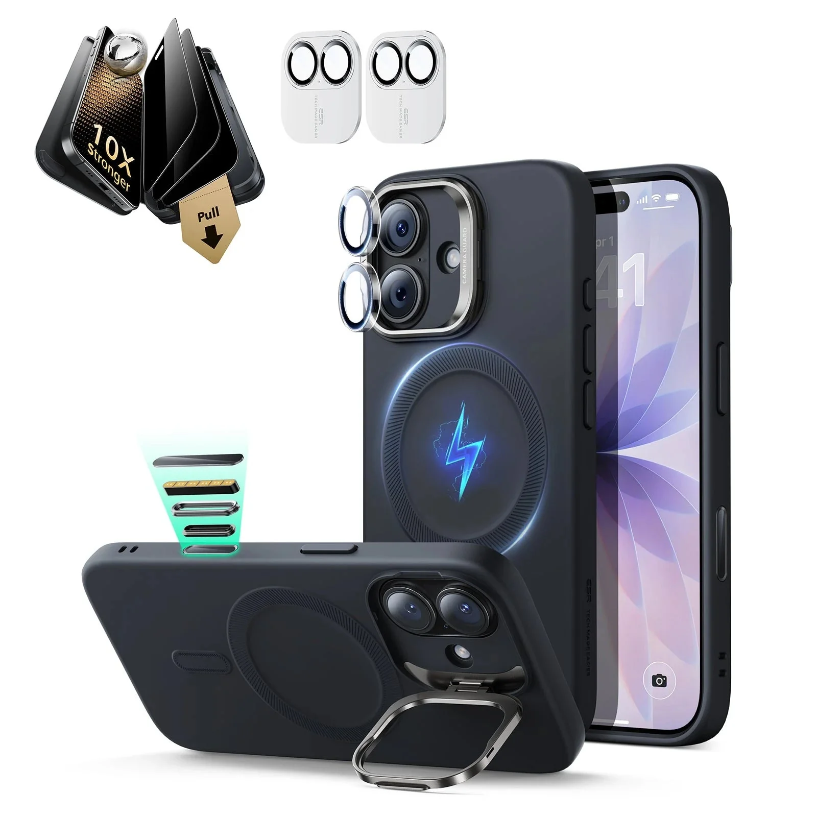 iPhone 17 Bundle Cloud Soft Magnetic Case (Stash Stand) and Armorite Pro Privacy Screen Protector - Black