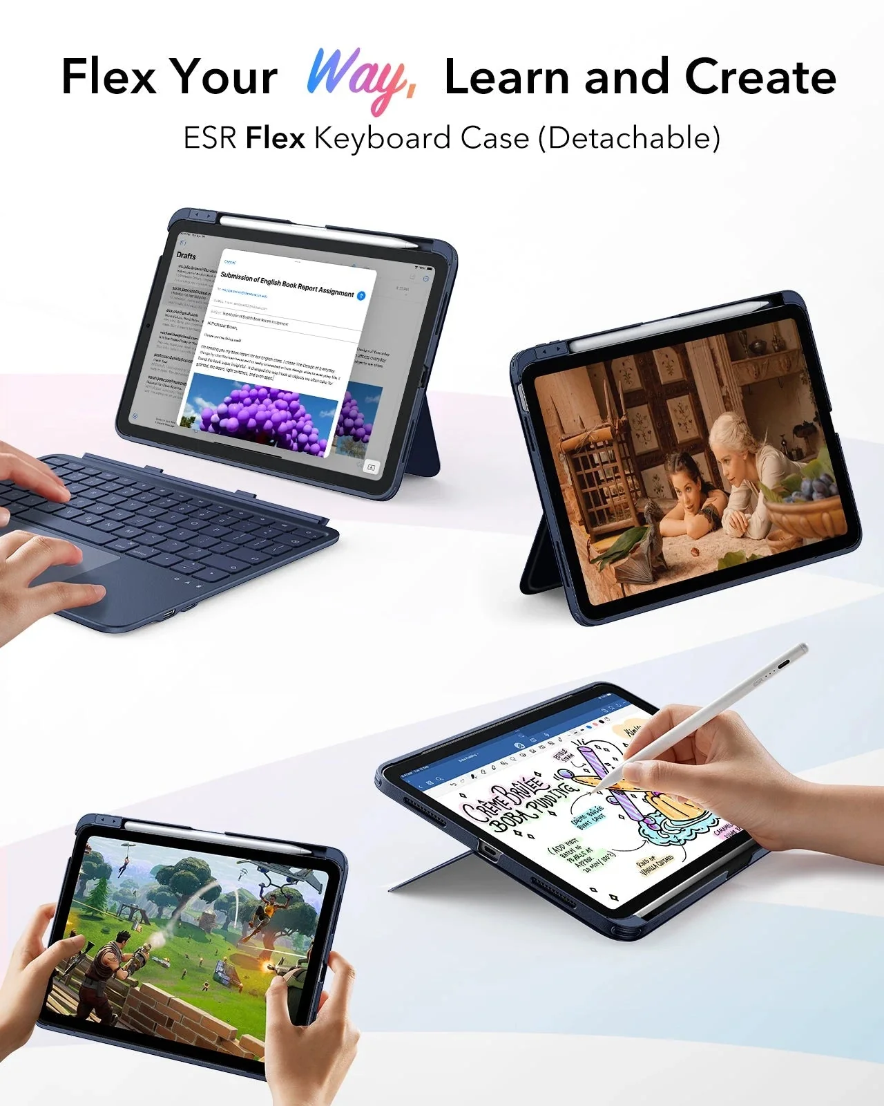 iPad 11" (A16) 2025 Flex Keyboard Case (Detachable)  - US Layout-Blue - Image 3