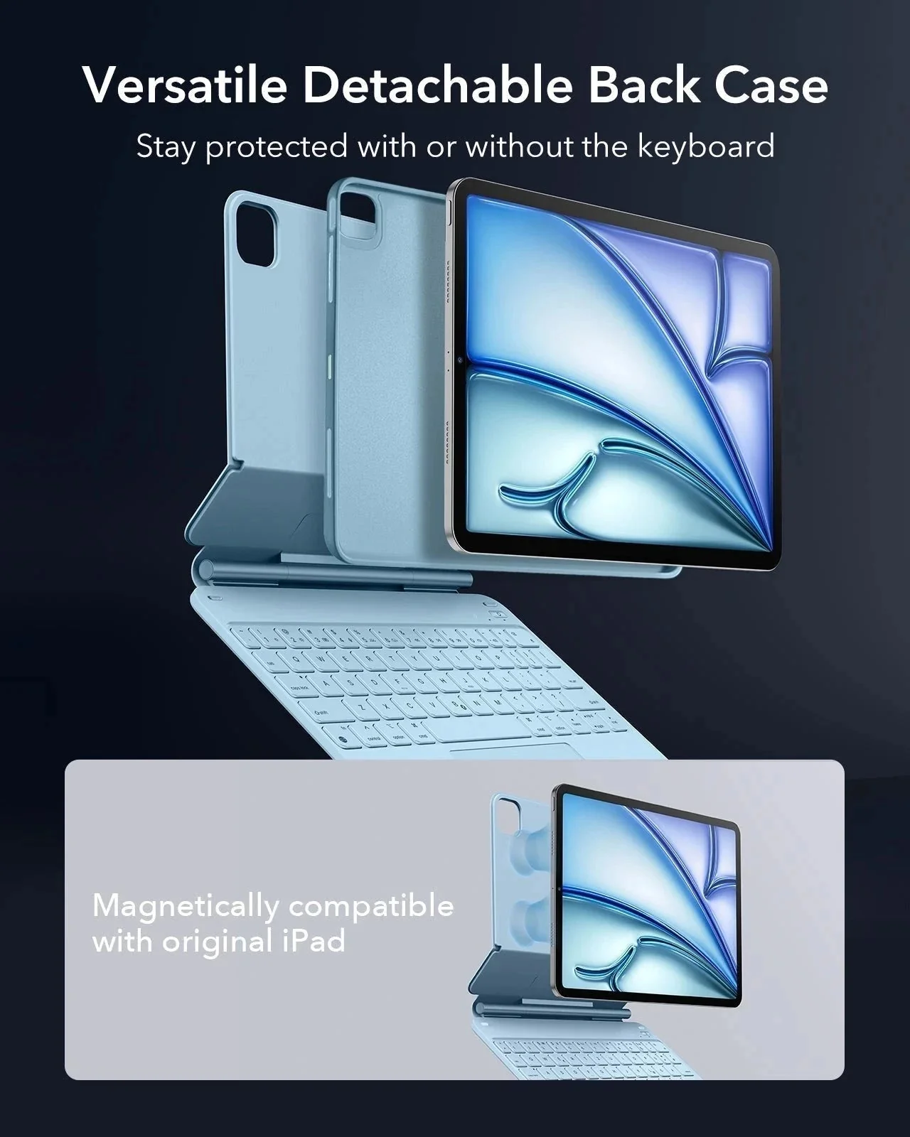 iPad Air 11" (M4) 2026 Bundle Rebound Magnetic Keyboard Case 360 & Screen Protectors-US-Layout-Blue - Image 13