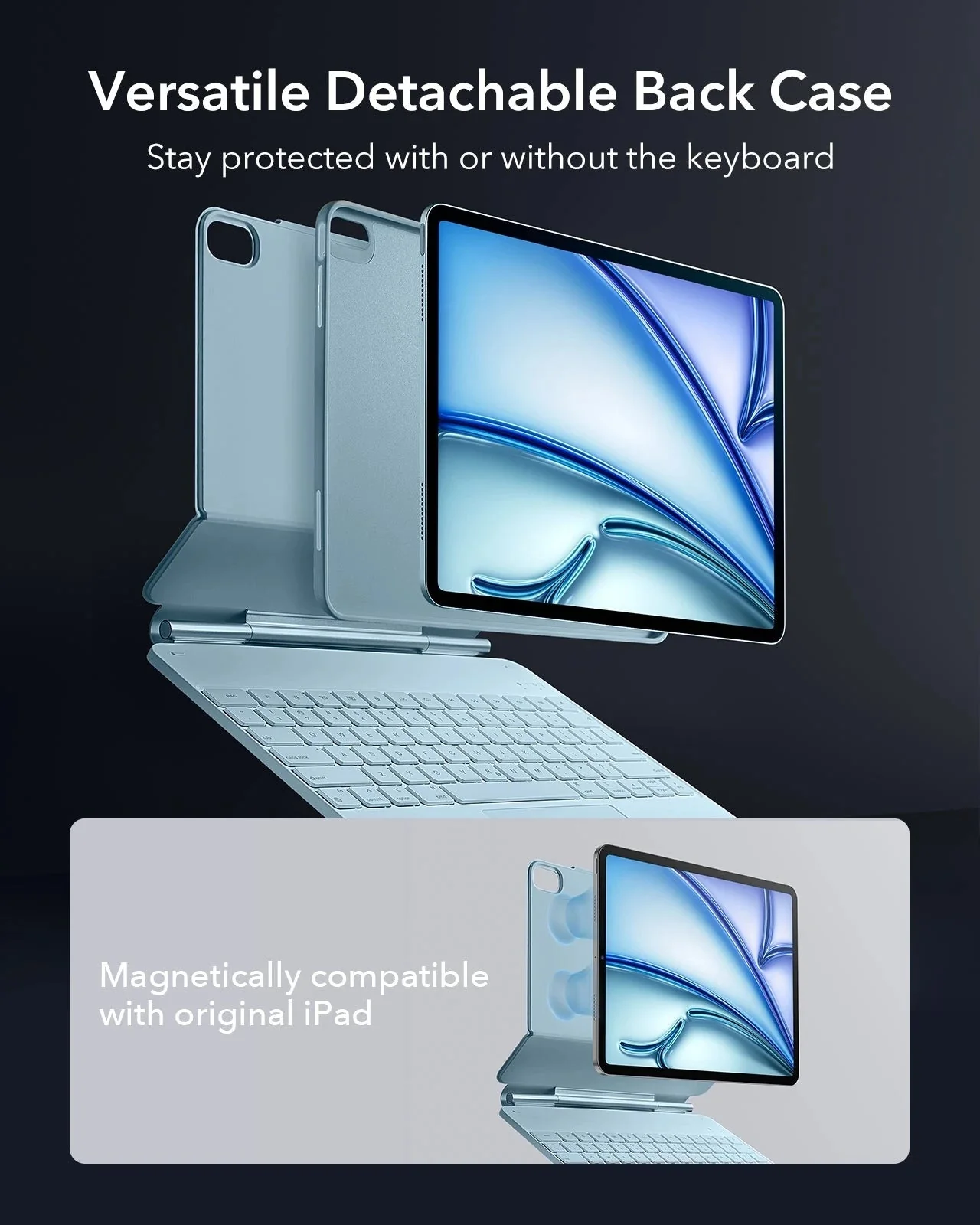 iPad Air 13" (M4) 2026 Bundle Rebound Magnetic Keyboard Case 360 & Screen Protectors - US Layout-Blue - Image 13