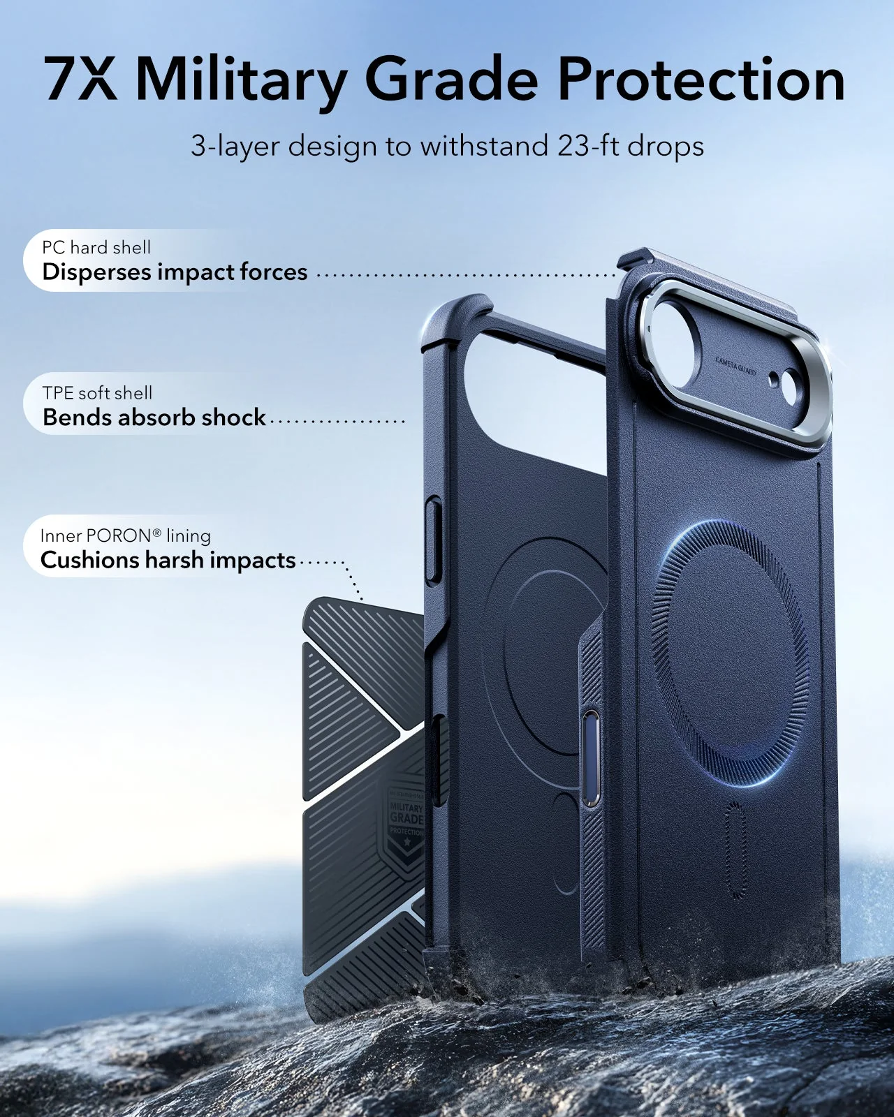 iPhone Air Cyber Tough Magnetic Case (Camera Control, Stash Stand) - Navy Blue - Image 4