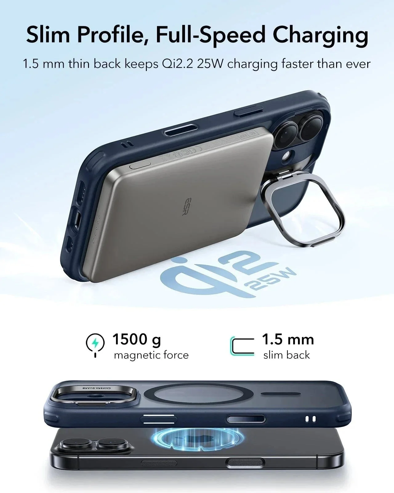 iPhone 17 Bundle Classic Hybrid Magnetic Case (Camera Control, Stash Stand) and Armorite Screen Protector - Frosted Blue - Image 6