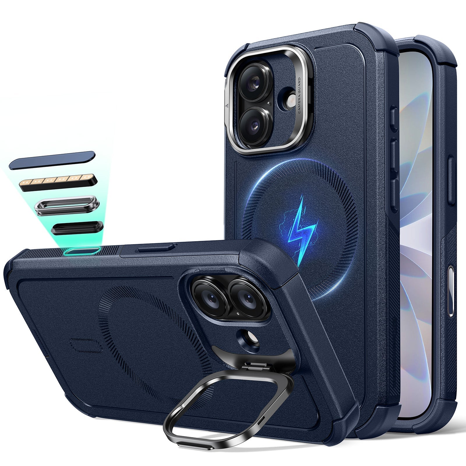 iPhone 17 Cyber Tough Magnetic Case (Camera Control, Stash Stand) - Navy Blue