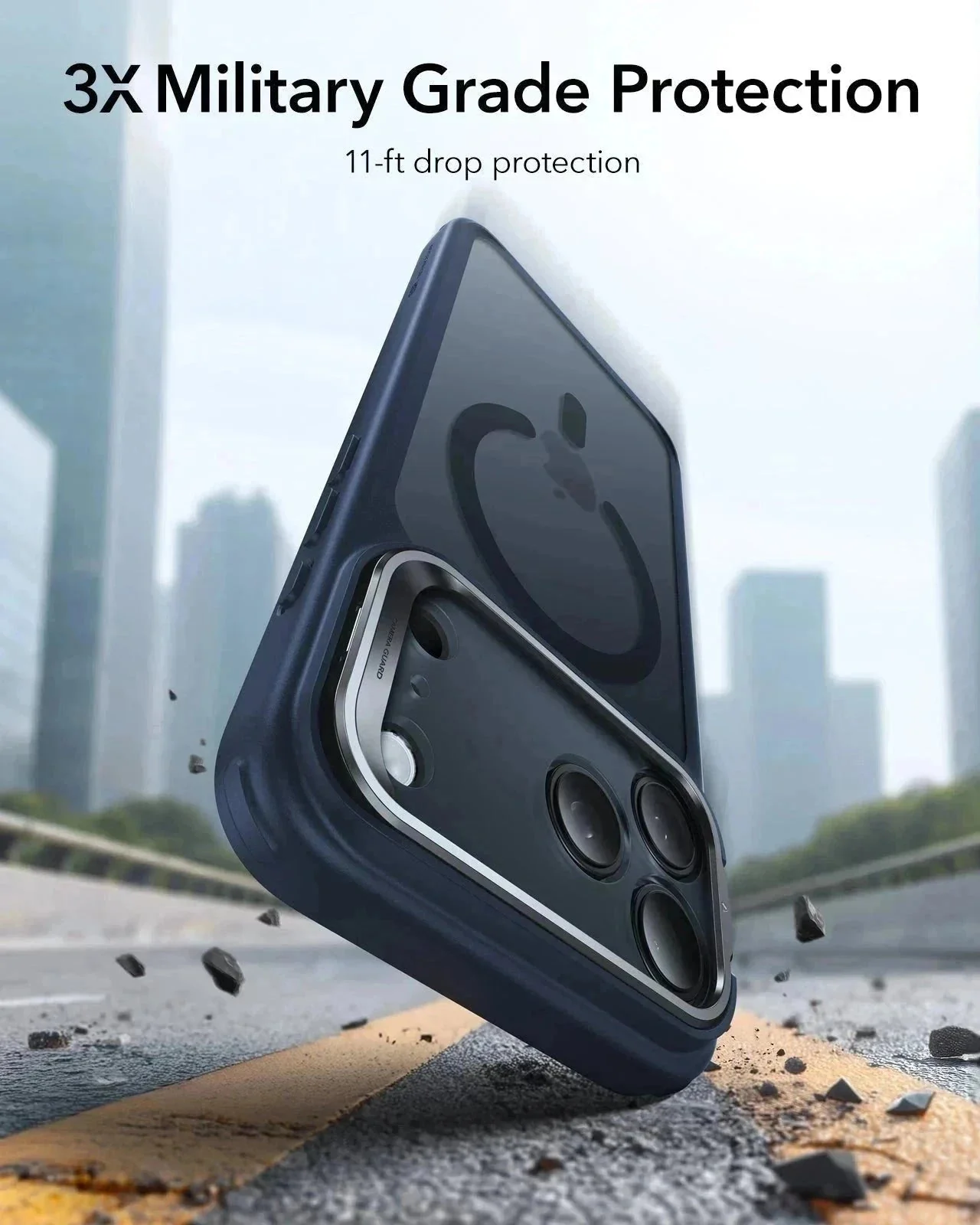iPhone 17 Pro Max Bundle Classic Hybrid Magnetic Case (Camera Control, Stash Stand) and Armorite Screen Protector - Frosted Blue - Image 4