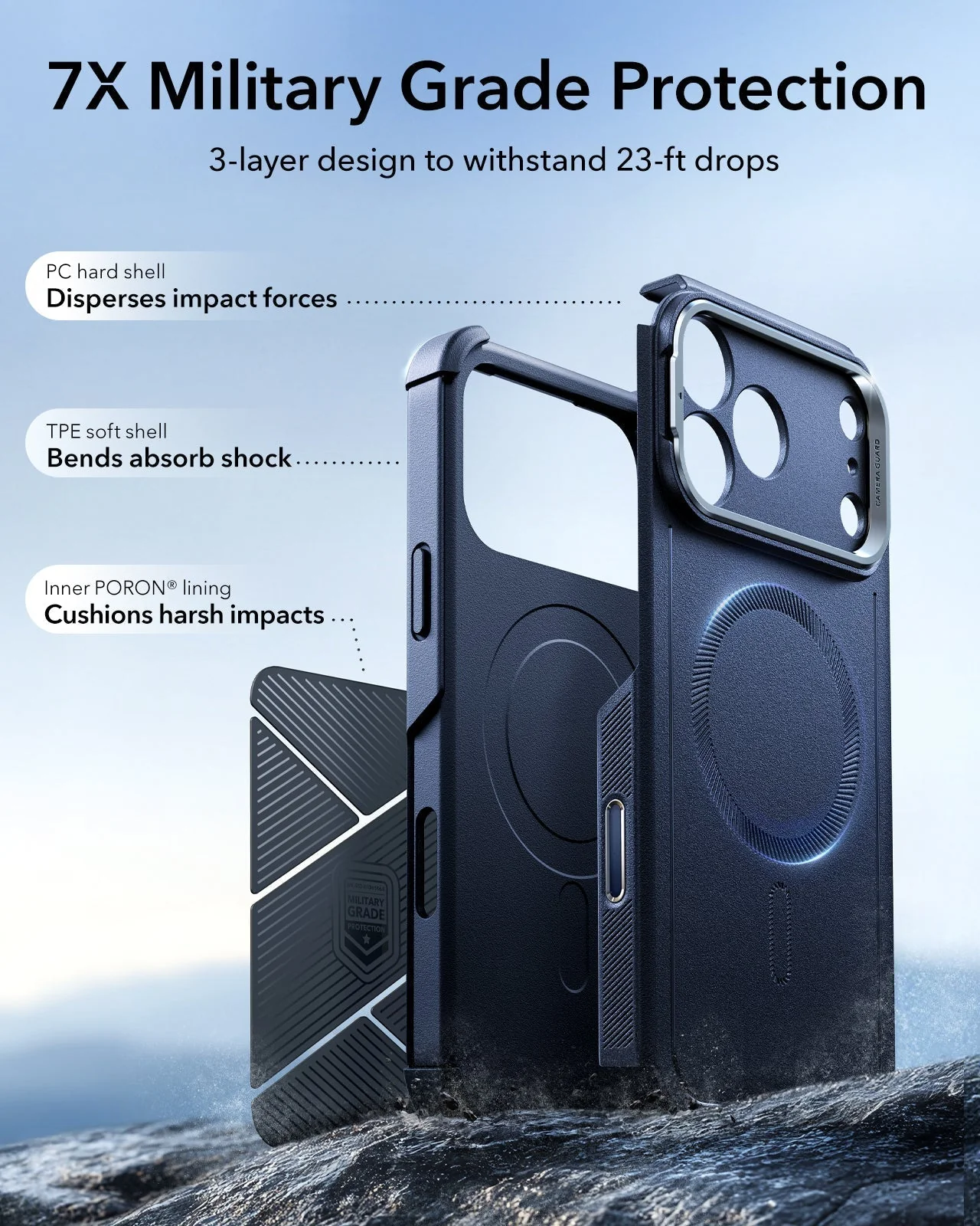 iPhone 17 Pro Bundle Cyber Tough Magnetic Case (Camera Control, Stash Stand) and Armorite Privacy Screen Protector - Navy Blue - Image 4