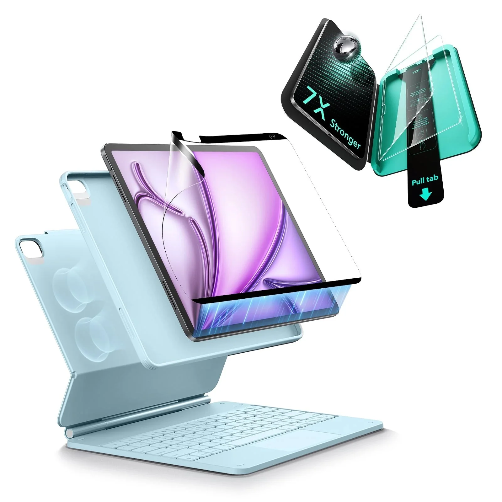 iPad Air 13" (M4) 2026 Bundle Rebound Magnetic Keyboard Case 360, Armorite & Paper-Feel Screen Protectors - US Layout-Blue