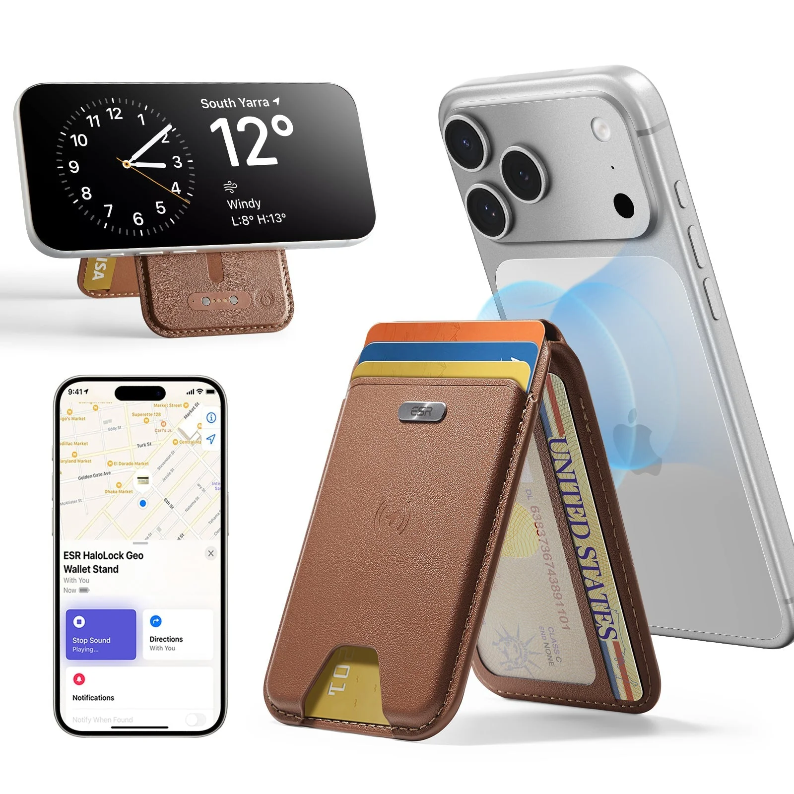 Geo Magnetic Wallet Stand -  Brown