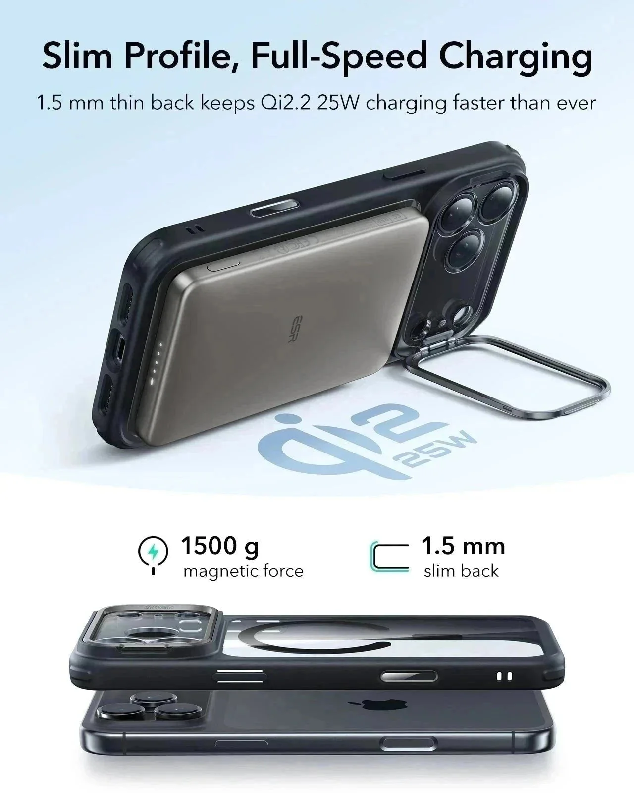 iPhone 17 Pro Max Bundle Classic Hybrid Magnetic Case (Camera Control, Stash Stand) and Armorite Screen Protector - Clear Black - Image 6