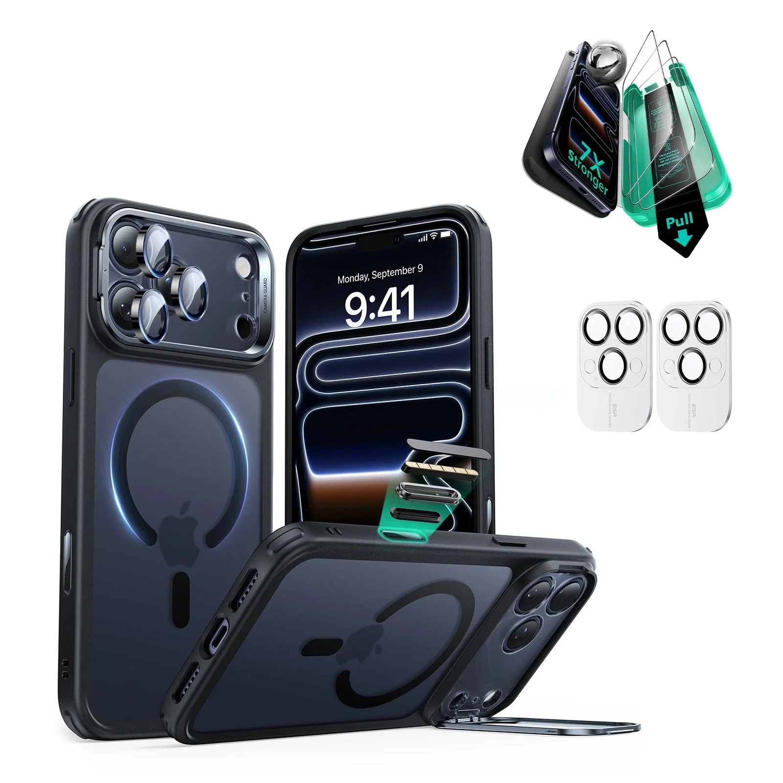 iPhone 17 Pro Bundle Classic Hybrid Magnetic Case (Camera Control, Stash Stand) and Armorite Screen Protector - Frosted Black