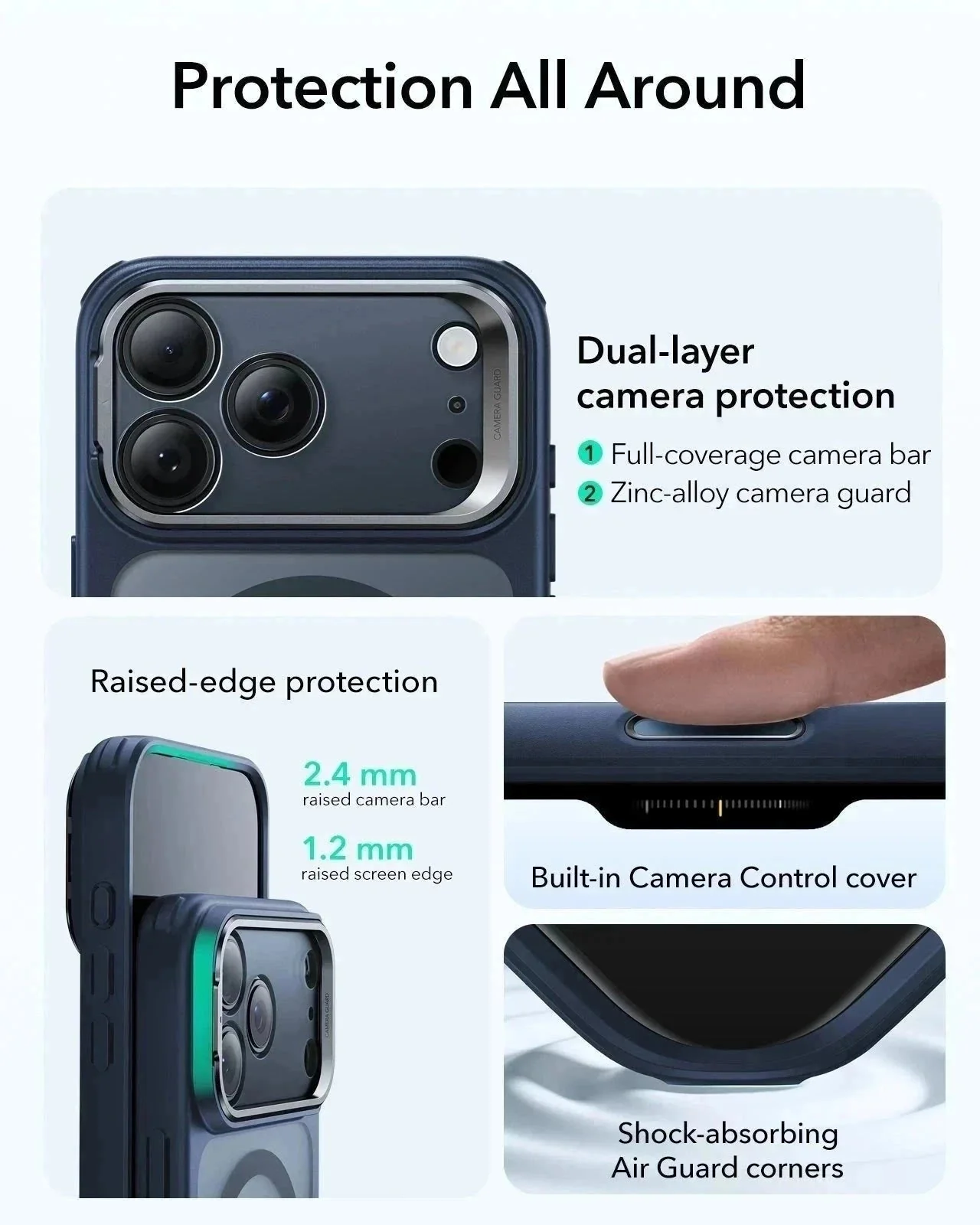 iPhone 17 Pro Max Bundle Classic Hybrid Magnetic Case (Camera Control, Stash Stand) and Armorite Privacy Screen Protector - Frosted Blue - Image 4
