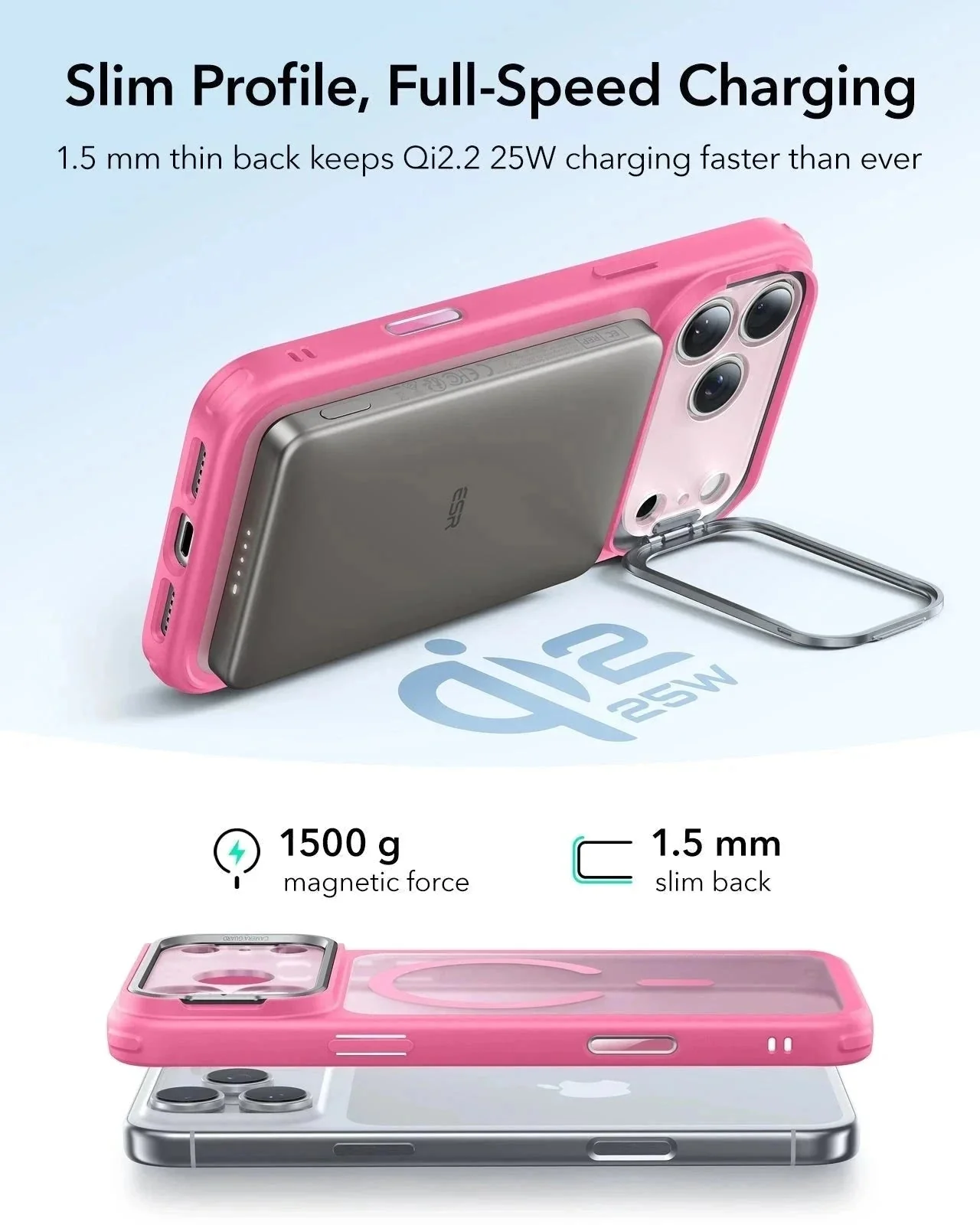 iPhone 17 Pro Bundle Classic Hybrid Magnetic Case (Camera Control, Stash Stand) and Armorite Privacy Screen Protector - Frosted Pink - Image 6