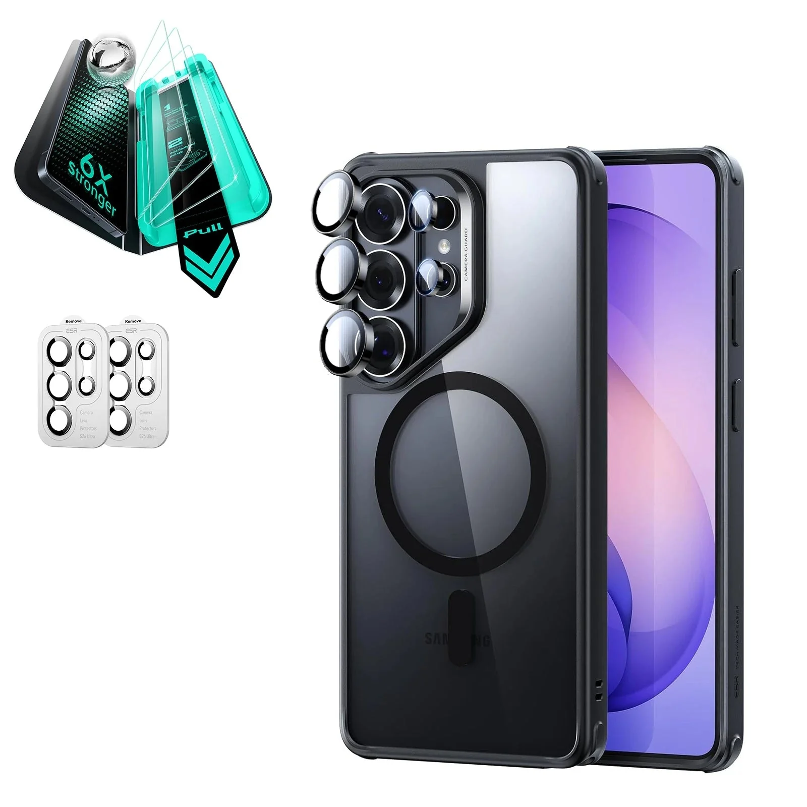 Galaxy S26 Ultra Bundle Classic Hybrid Magnetic Case and Armorite® Screen Protector - Clear Black