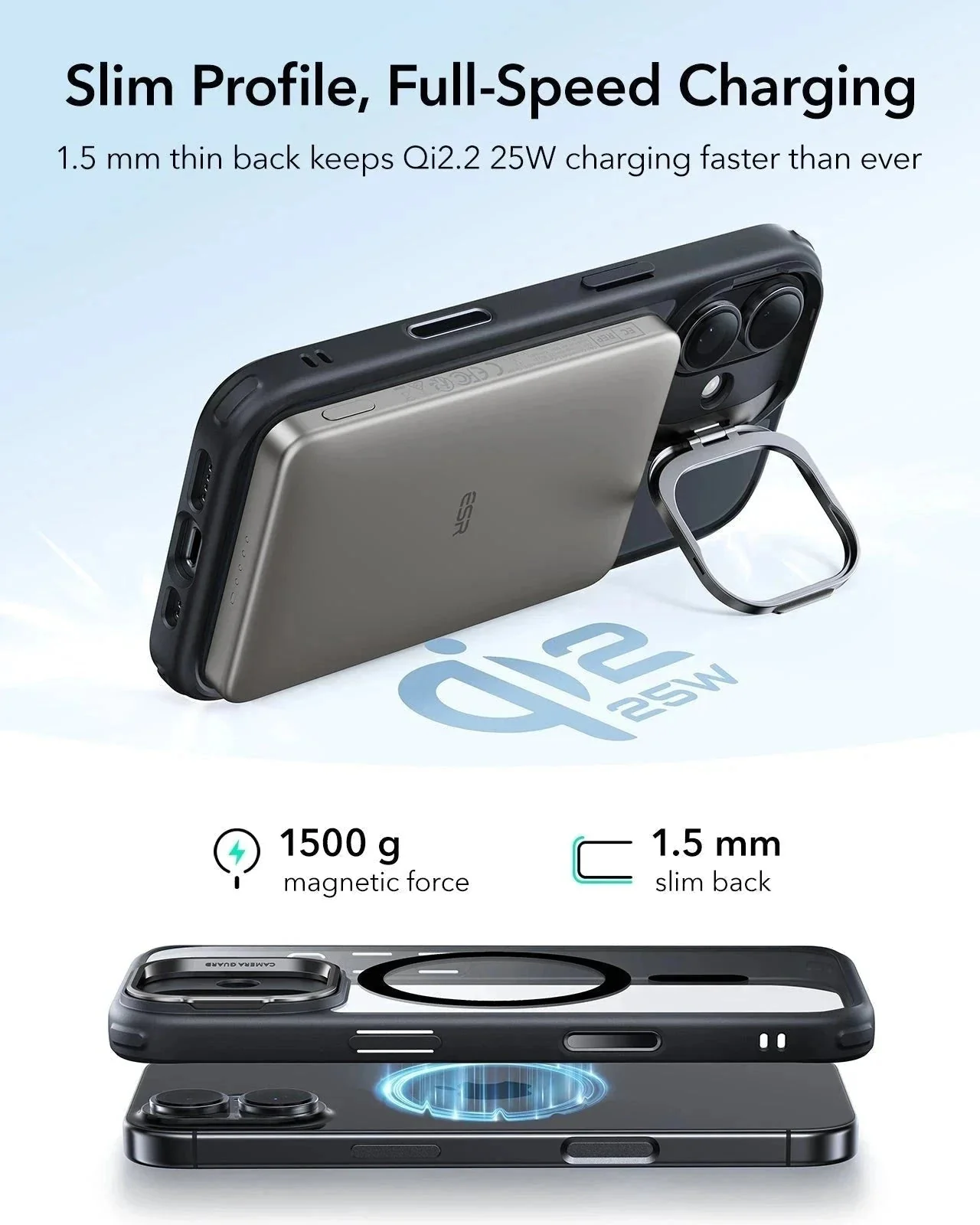 iPhone 17 Bundle Classic Hybrid Magnetic Case (Camera Control, Stash Stand) and Armorite Screen Protector - Clear Black - Image 6