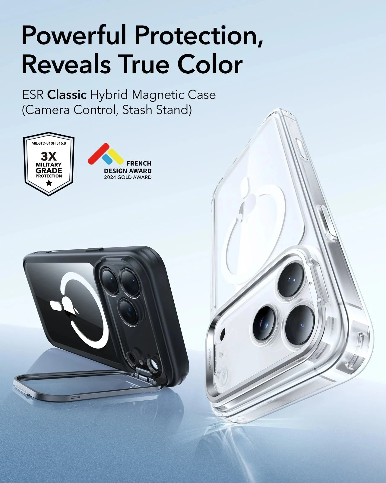 iPhone 17 Pro Max Classic Hybrid Magnetic Case (Camera Control, Stash Stand) - Clear Black - Image 2