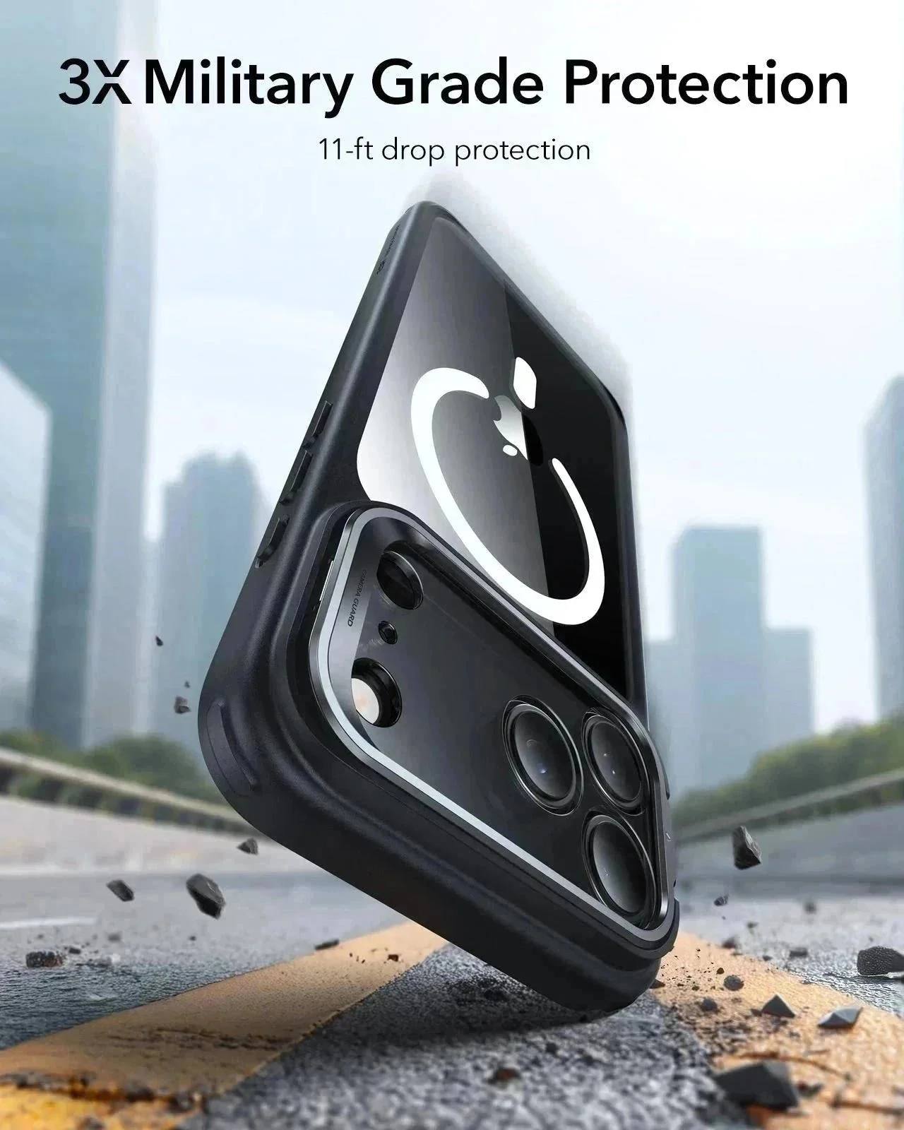 iPhone 17 Pro Max Classic Hybrid Magnetic Case (Camera Control, Stash Stand) - Clear Black - Image 3