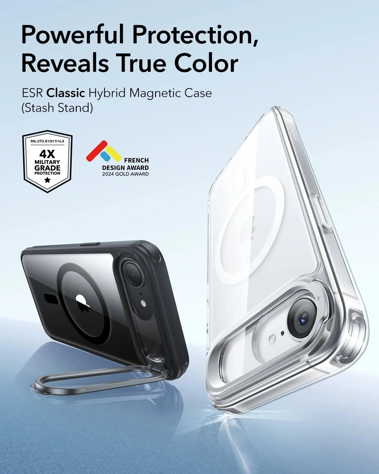 iPhone 17e Classic Hybrid Magnetic Case (Stash Stand) - Clear Black - Image 2