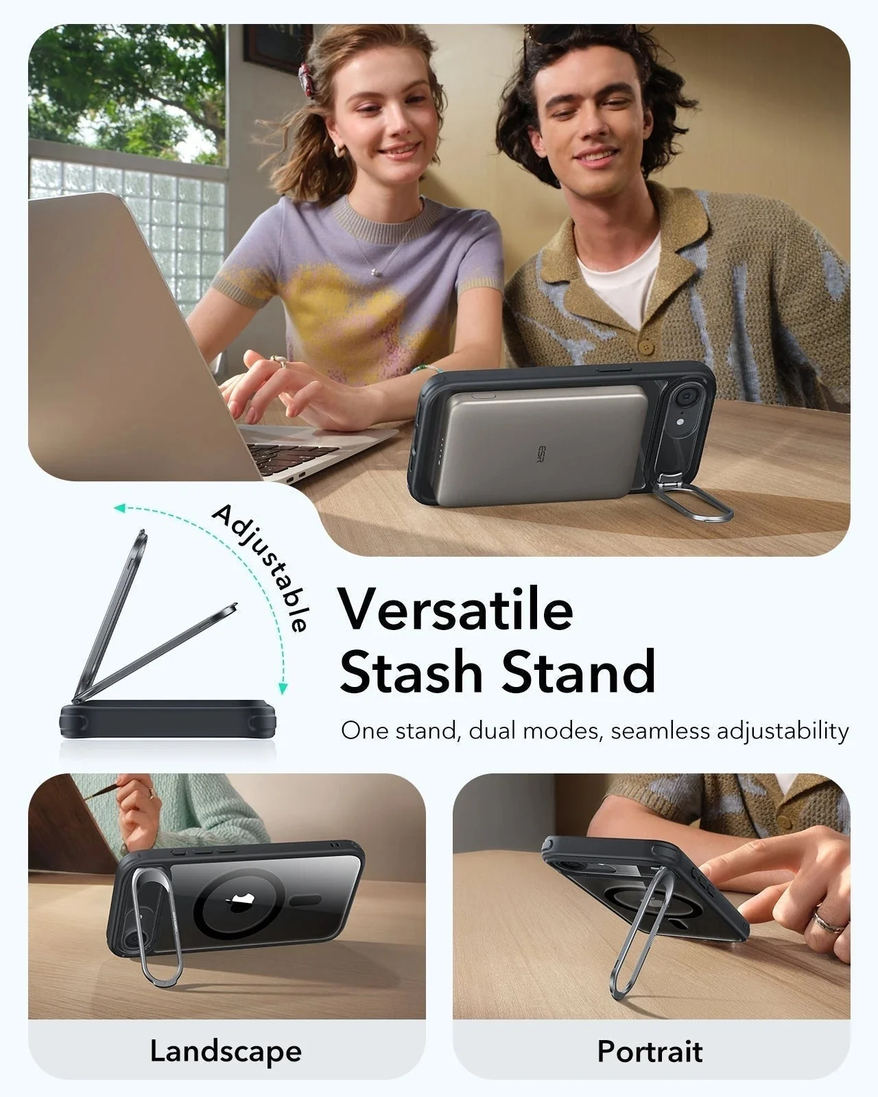iPhone 17e Classic Hybrid Magnetic Case (Stash Stand) - Clear Black - Image 5