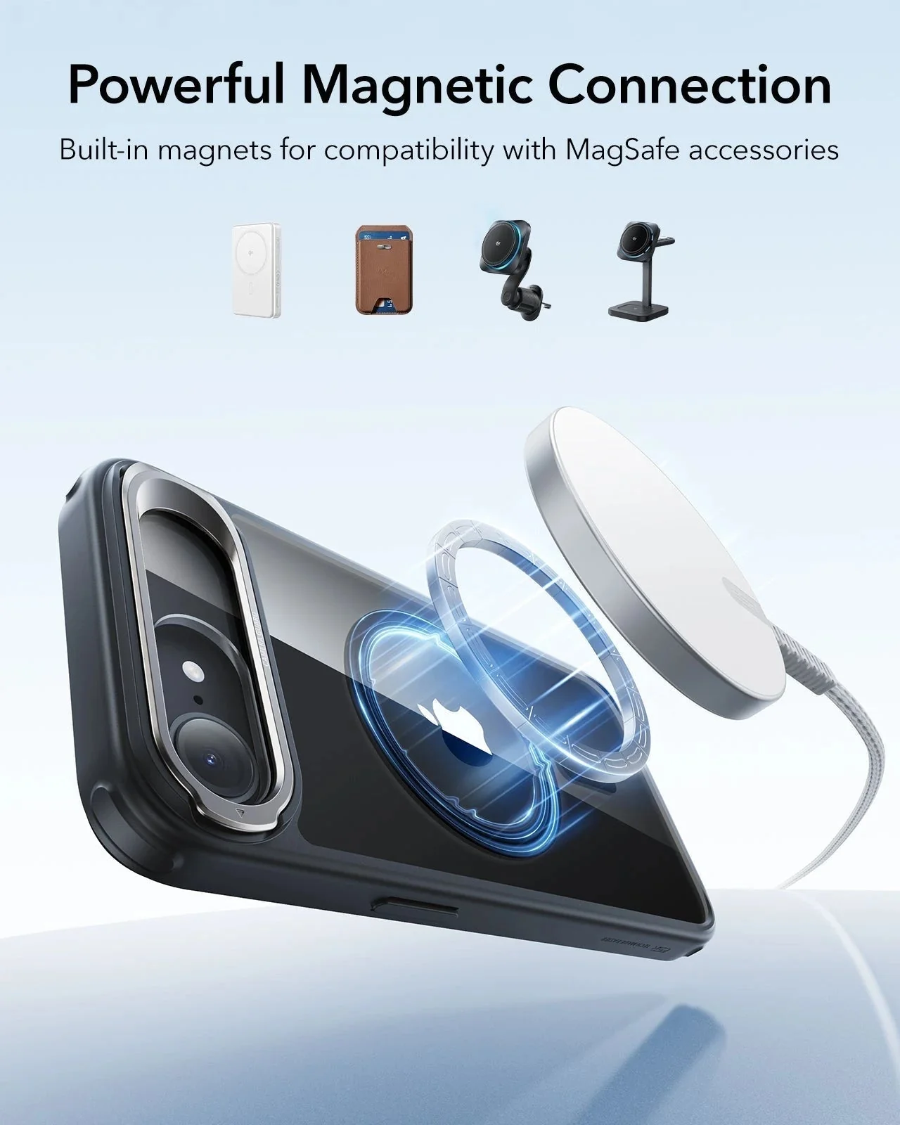 iPhone 17e Bundle Classic Hybrid Magnetic Case (Stash Stand) and Armorite® Screen Protector - Clear Black - Image 6