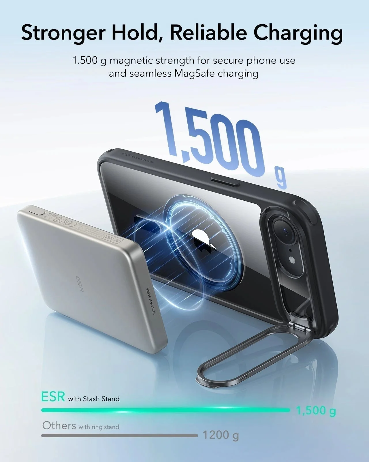 iPhone 17e Bundle Classic Hybrid Magnetic Case (Stash Stand) and Armorite® Screen Protector - Clear Black - Image 7