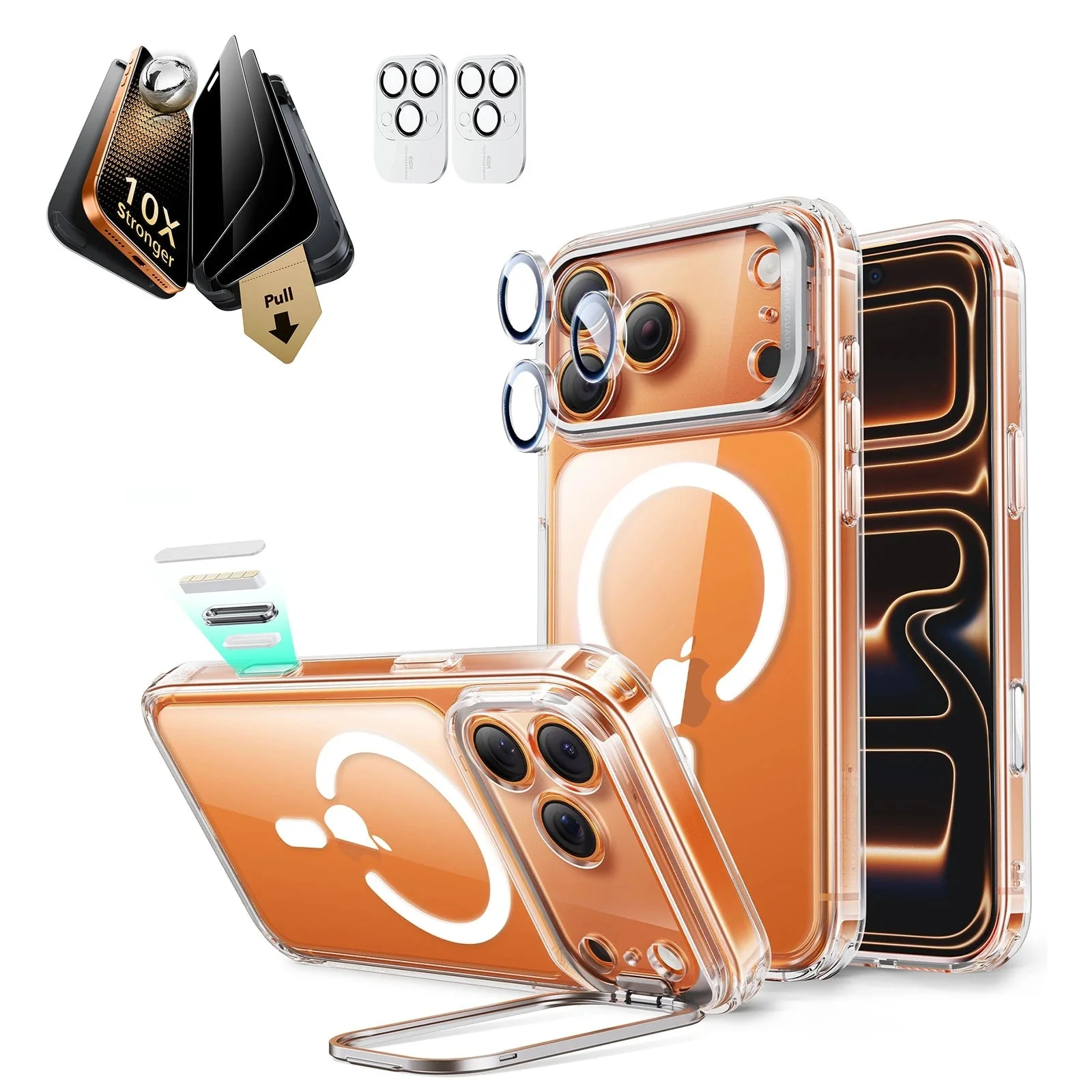 iPhone 17 Pro Bundle Classic Hybrid Magnetic Case (Stash Stand) and Armorite Pro Privacy Screen Protector - Clear