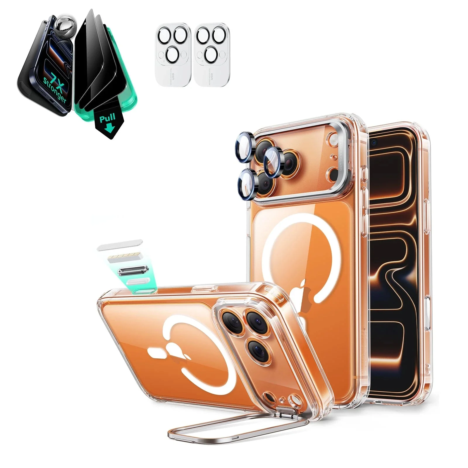 iPhone 17 Pro Max Bundle Classic Hybrid Magnetic Case (Camera Control, Stash Stand) and Armorite Privacy Screen Protector - Clear