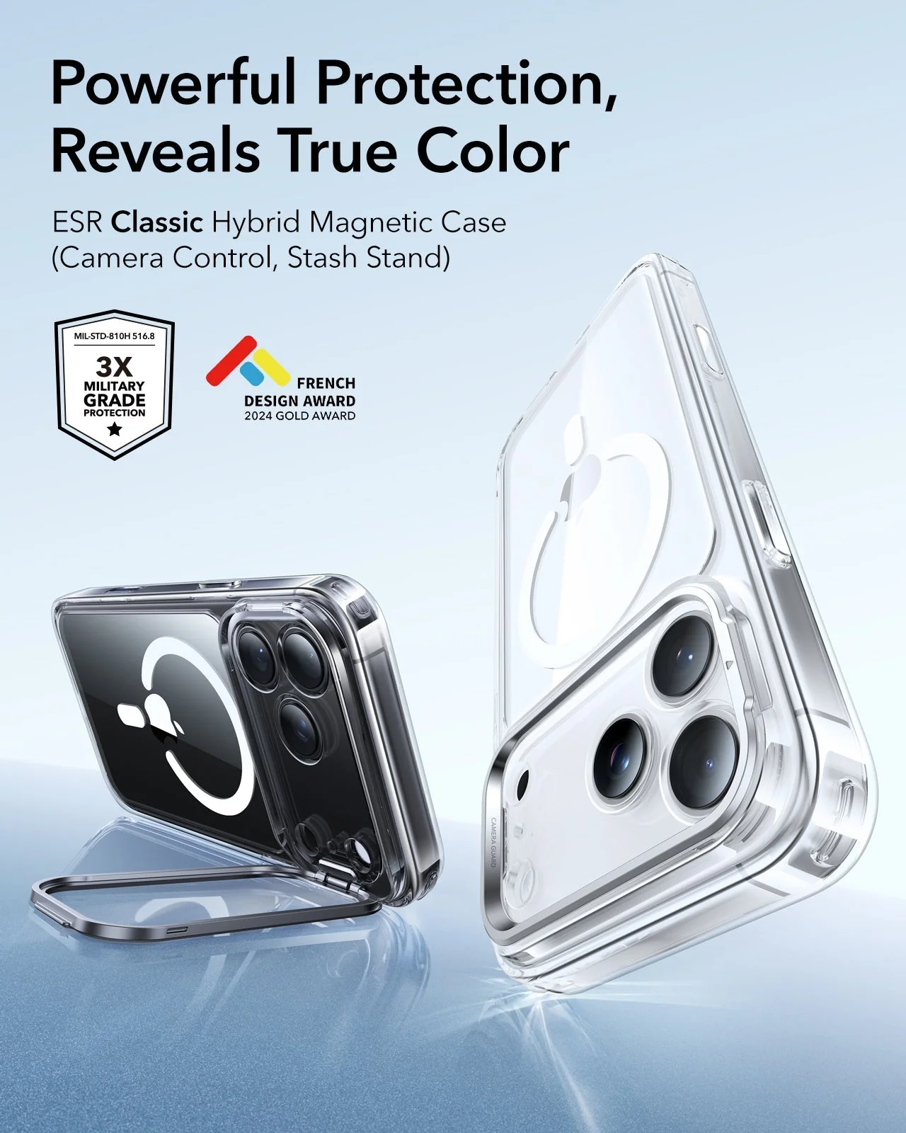iPhone 17 Pro Max Classic Hybrid Magnetic Case (Camera Control, Stash Stand) - Clear - Image 2