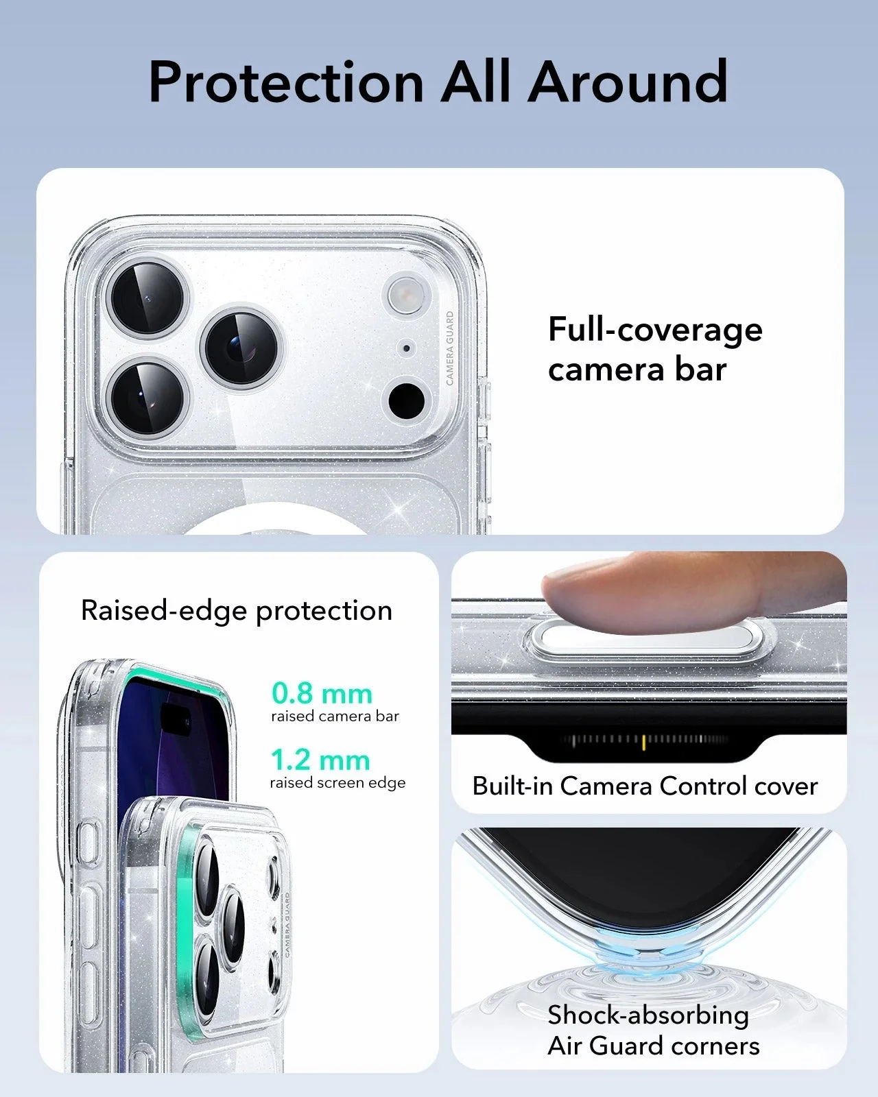 iPhone 17 Pro Max Classic Hybrid Magnetic Case (Camera Control) - Clear Shimmer - Image 3