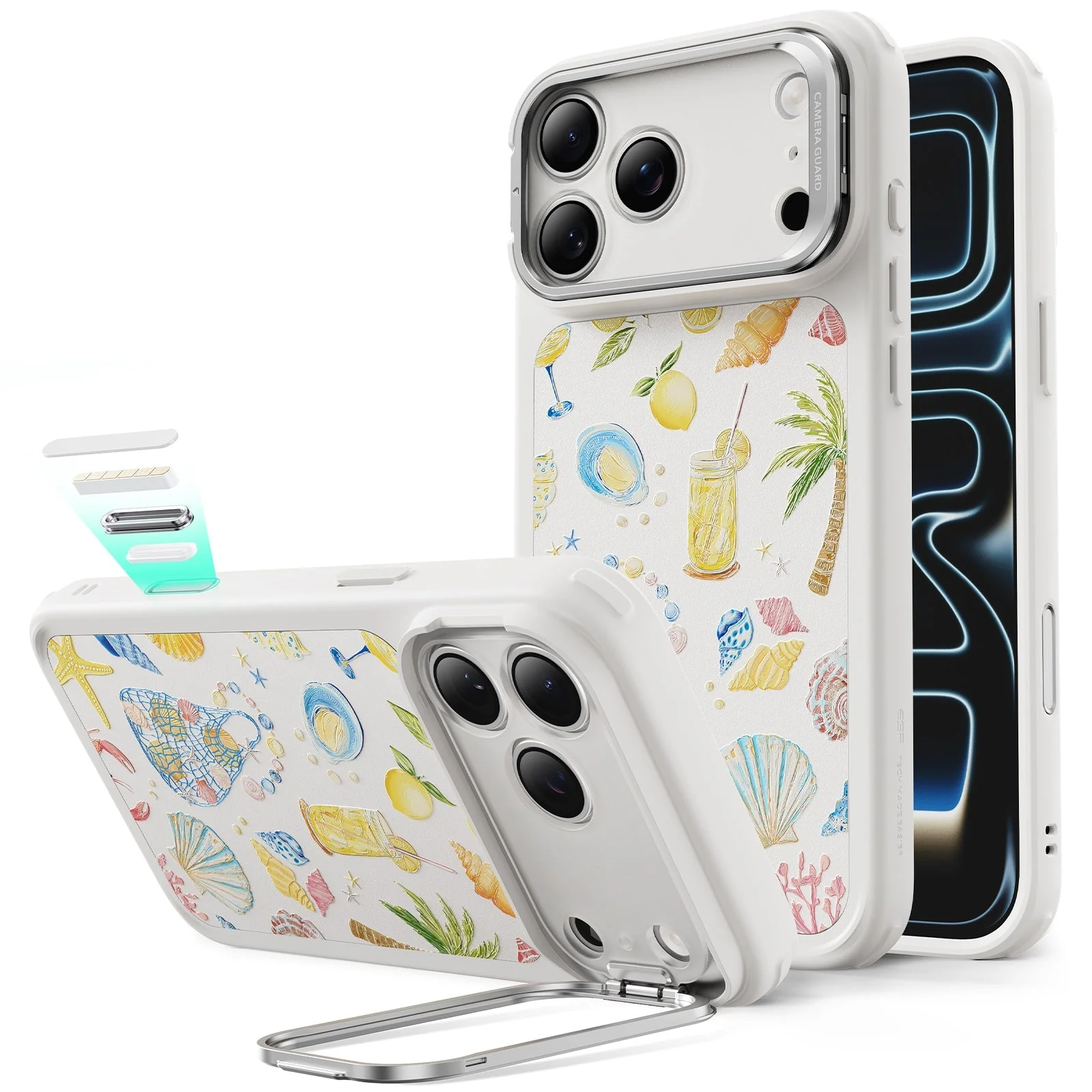 iPhone 17 Pro Max Classic Hybrid Magnetic Case (Camera Control, Stash Stand) - Coastal Summer