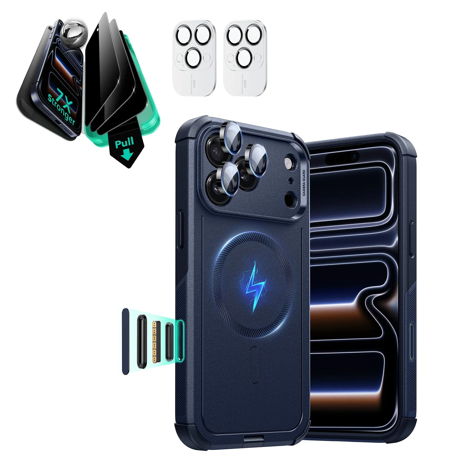 iPhone 17 Pro Bundle Cyber Tough Magnetic Case (Camera Control) and Armorite Privacy Screen Protector - Navy Blue