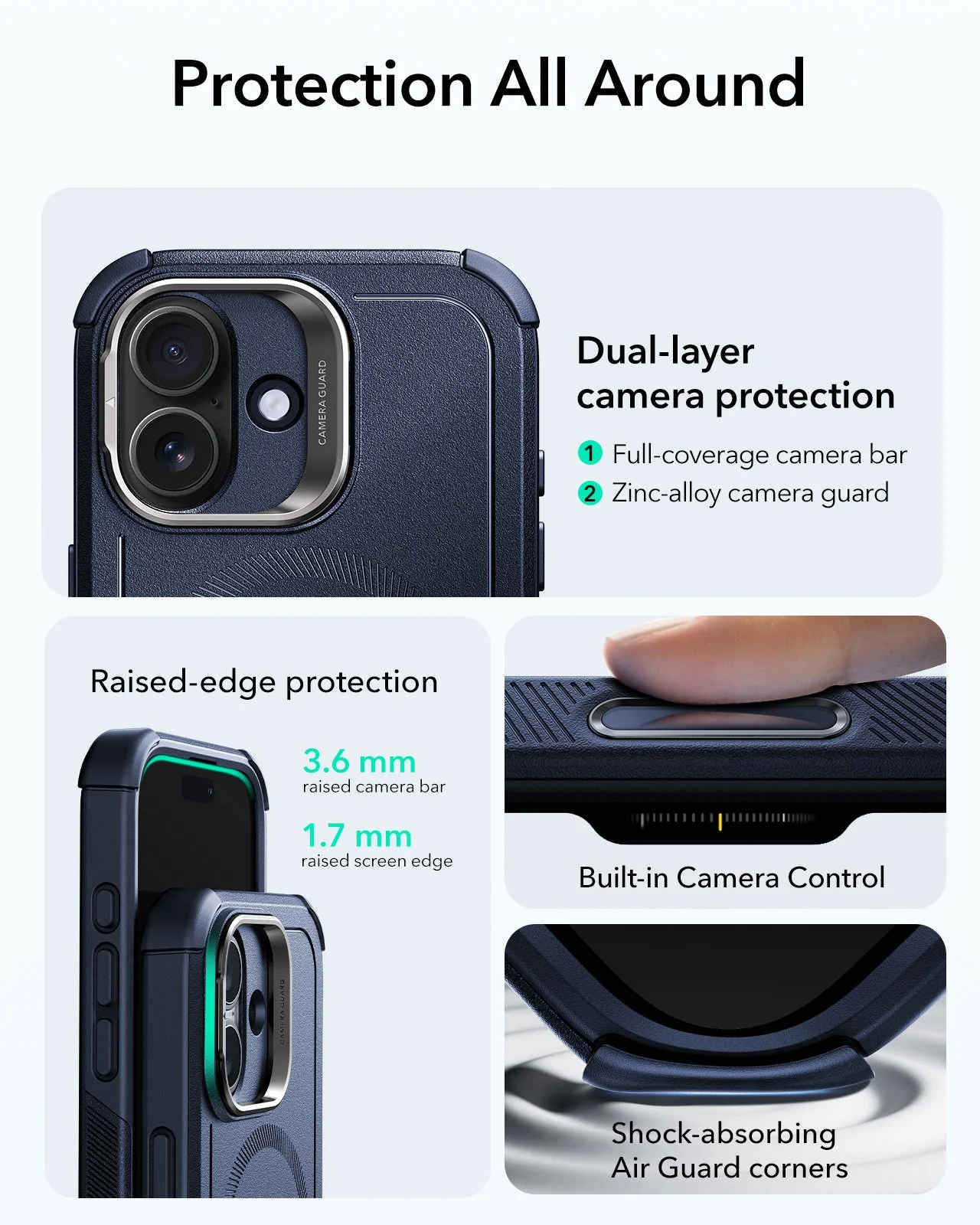 iPhone 17 Bundle Cyber Tough Magnetic Case (Camera Control, Stash Stand) and Armorite Screen Protector - Navy Blue - Image 3