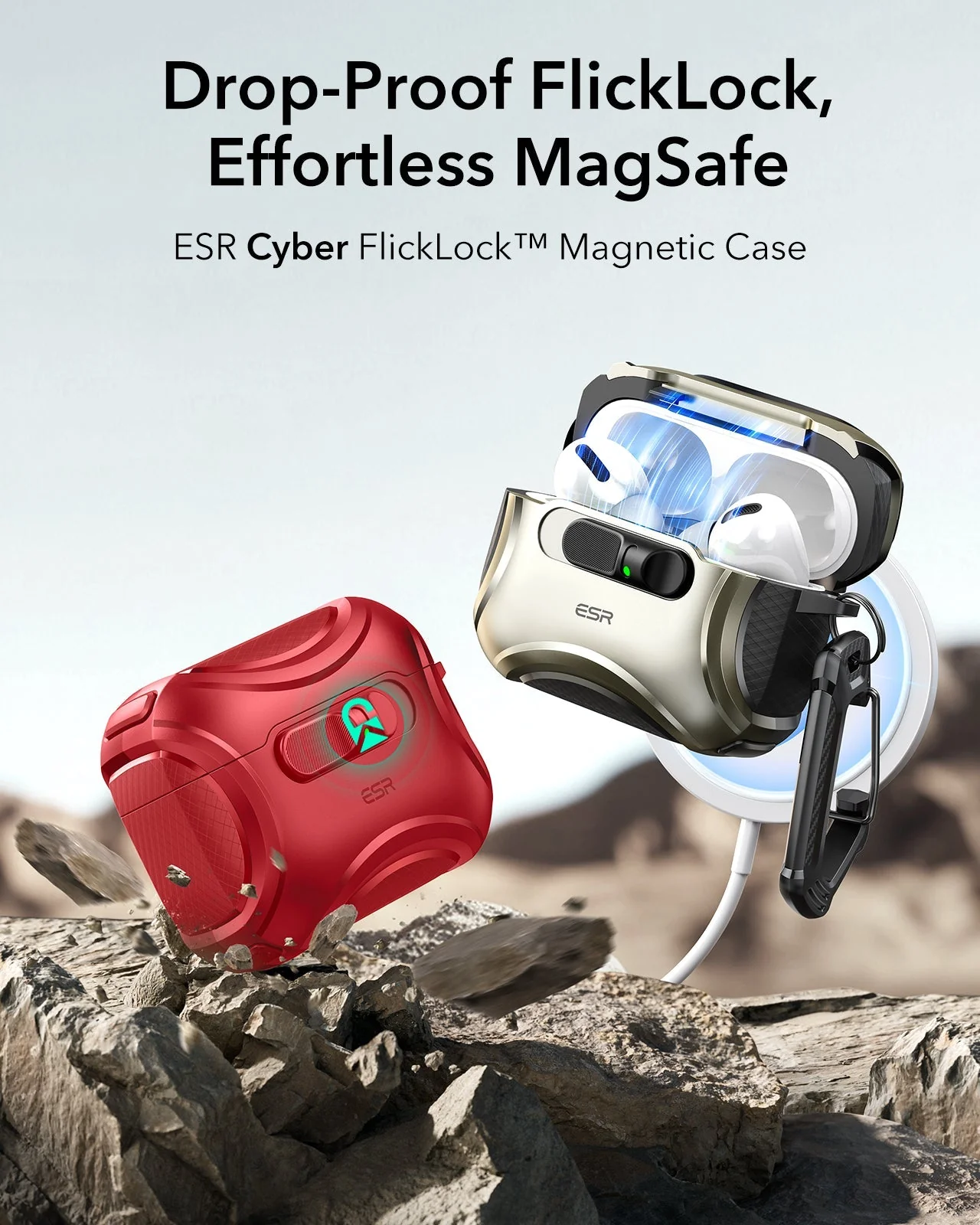 AirPods Pro 3 Cyber FlickLock Magnetic Case - Dark Red - Image 3