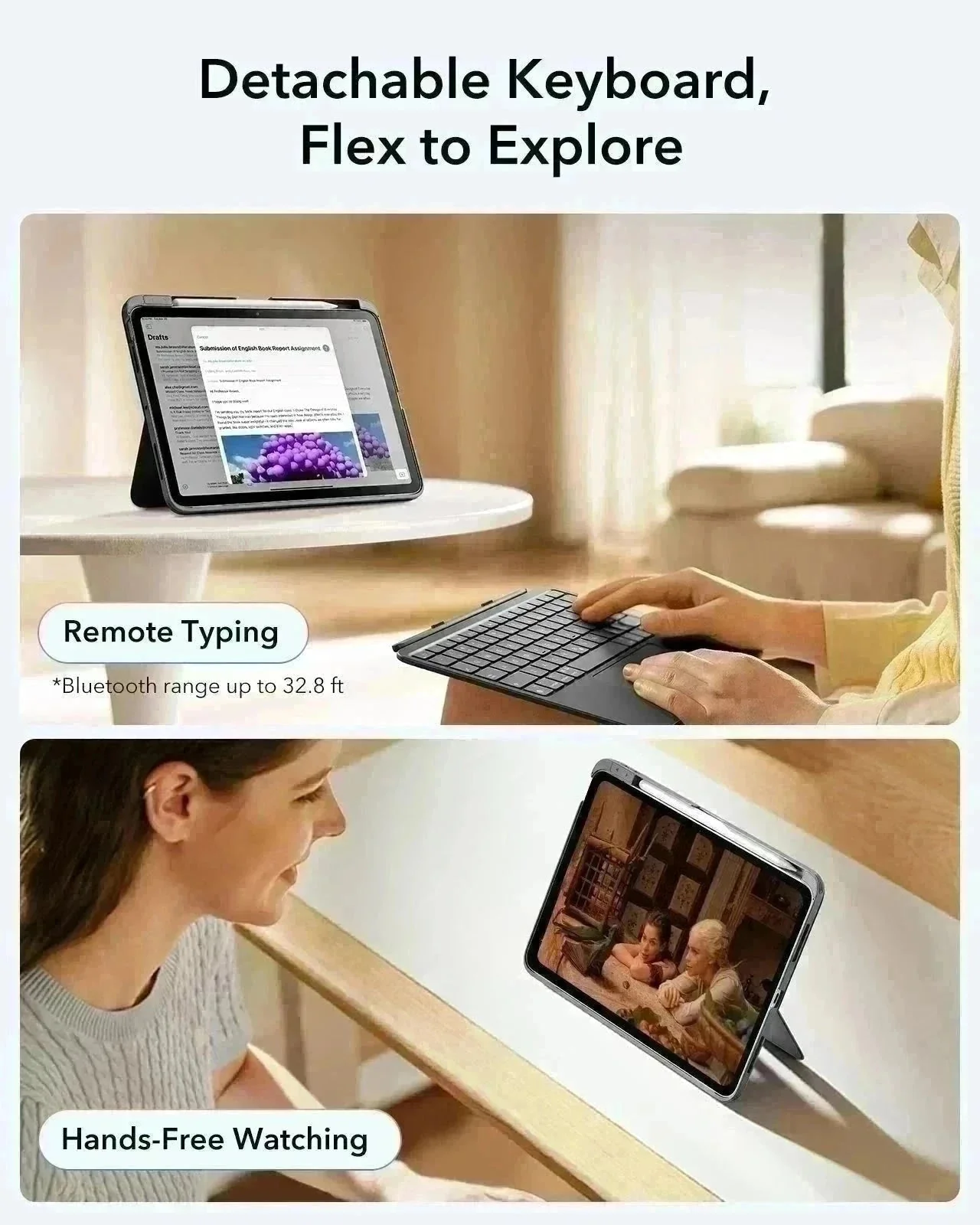iPad 11" (A16) 2025 Flex Keyboard Case (Detachable) Pencil Bundle  - US Layout-Pink - Image 4