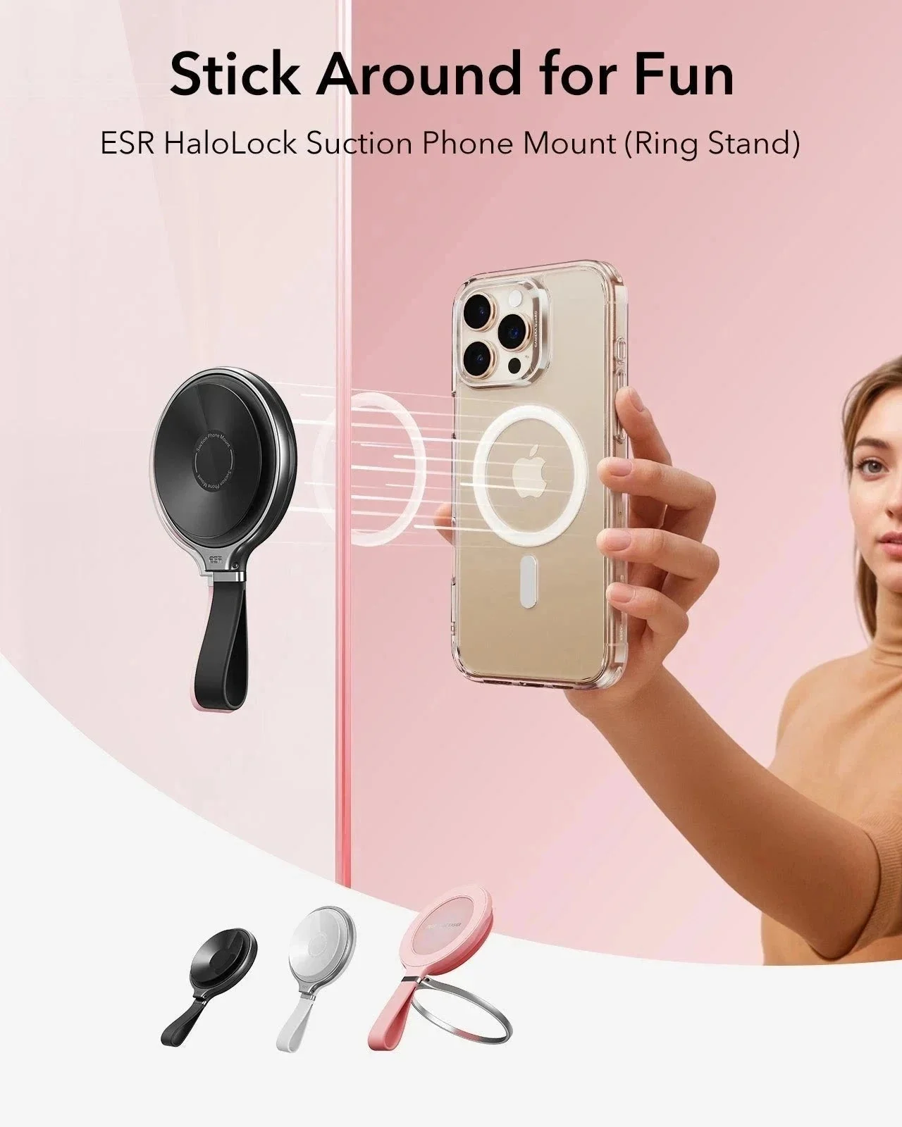 ESR HaloLock Suction Phone Mount (Ring Stand) - Pink - Image 3