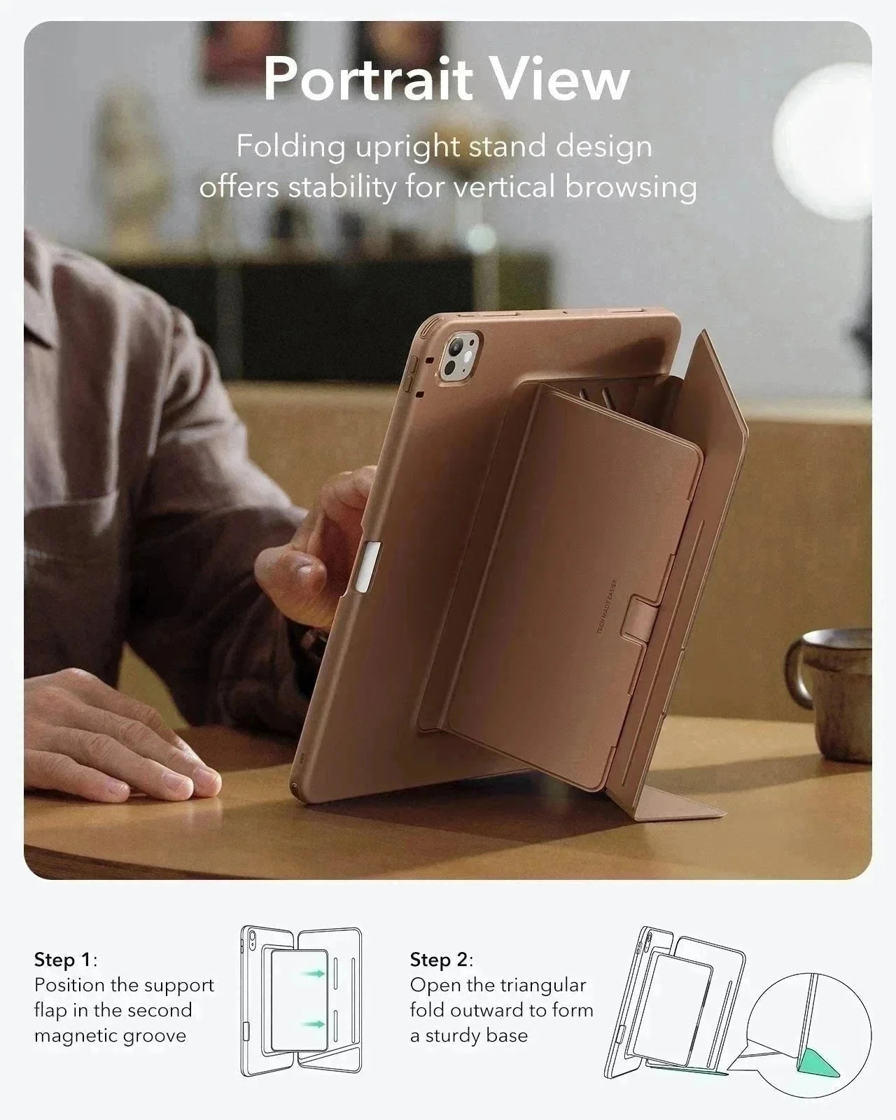 iPad Pro 11" (2025) Flip Magnetic Case with Pencil Holder - Brown - Image 3