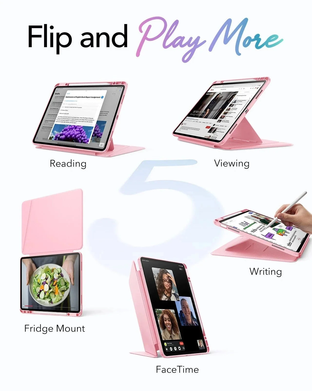 iPad Air 13" (M4) 2026 Flip Magnetic Case with Pencil Holder - Pink - Image 3