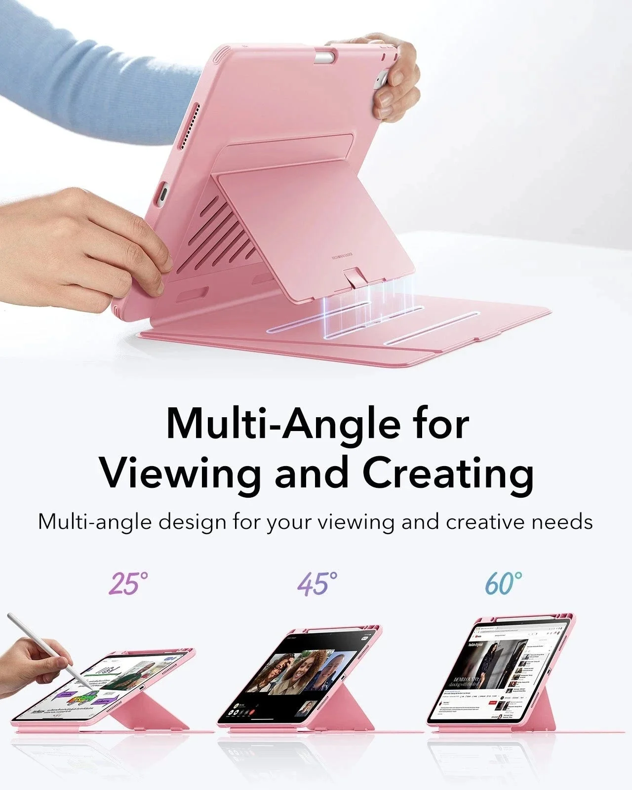 iPad Air 13" (M4) 2026 Flip Magnetic Case with Pencil Holder - Pink - Image 4