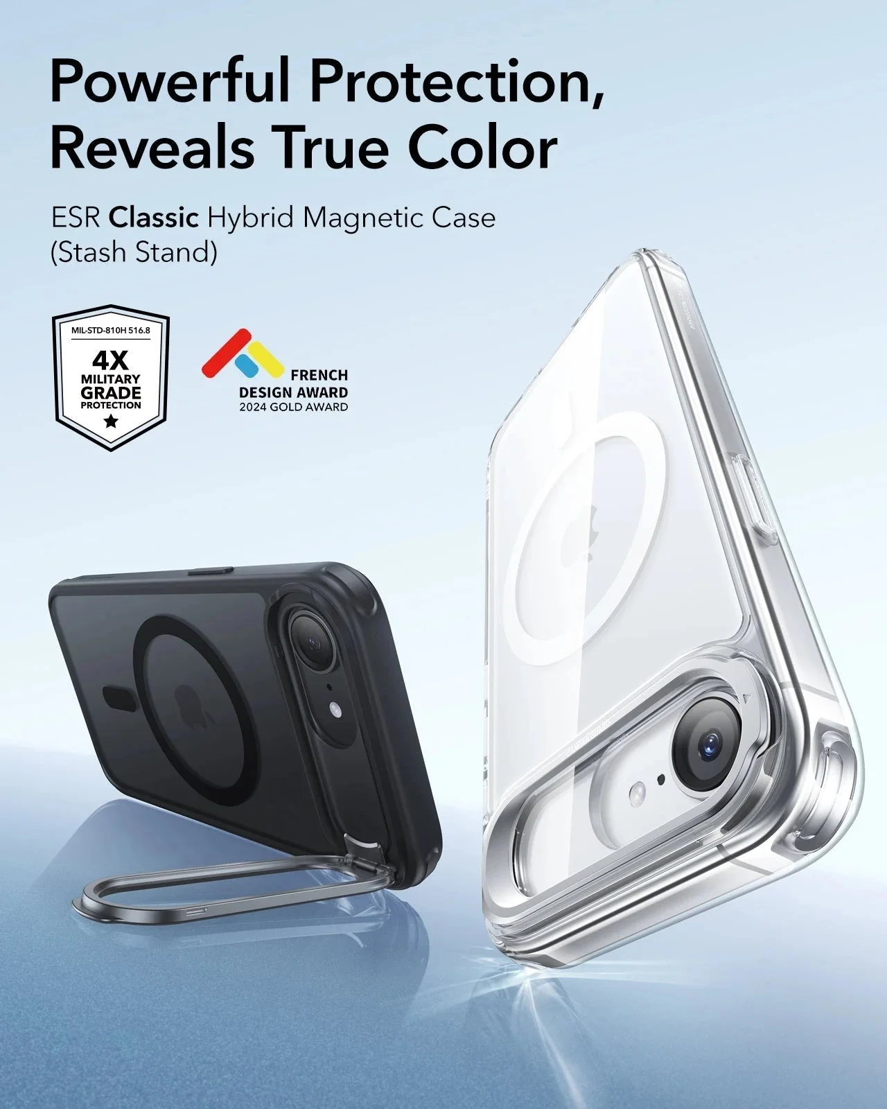 iPhone 17e Classic Hybrid Magnetic Case (Stash Stand) - Frosted Black - Image 2